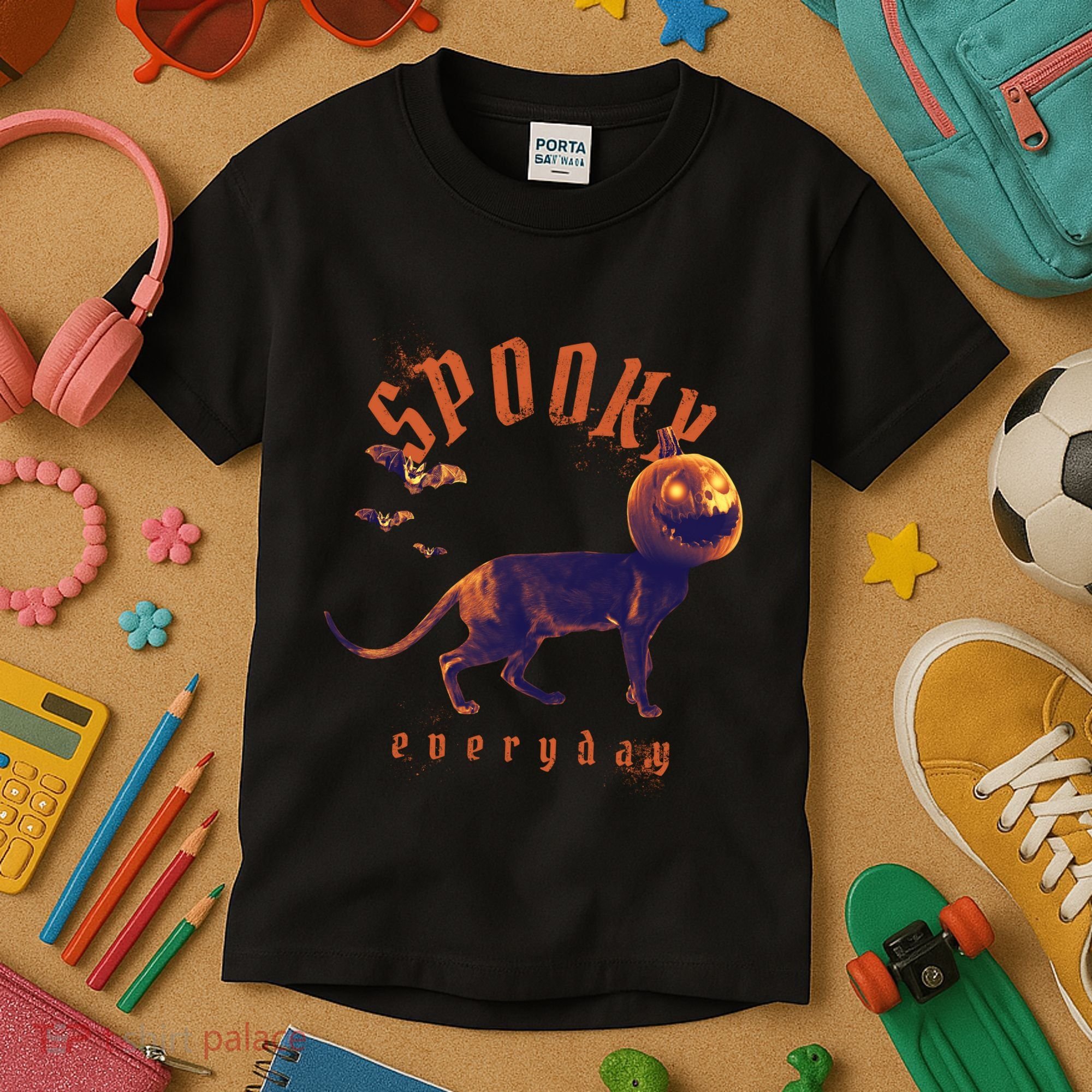Spooky Pumpkin Head Dog Funny Halloween Kids T-Shirt