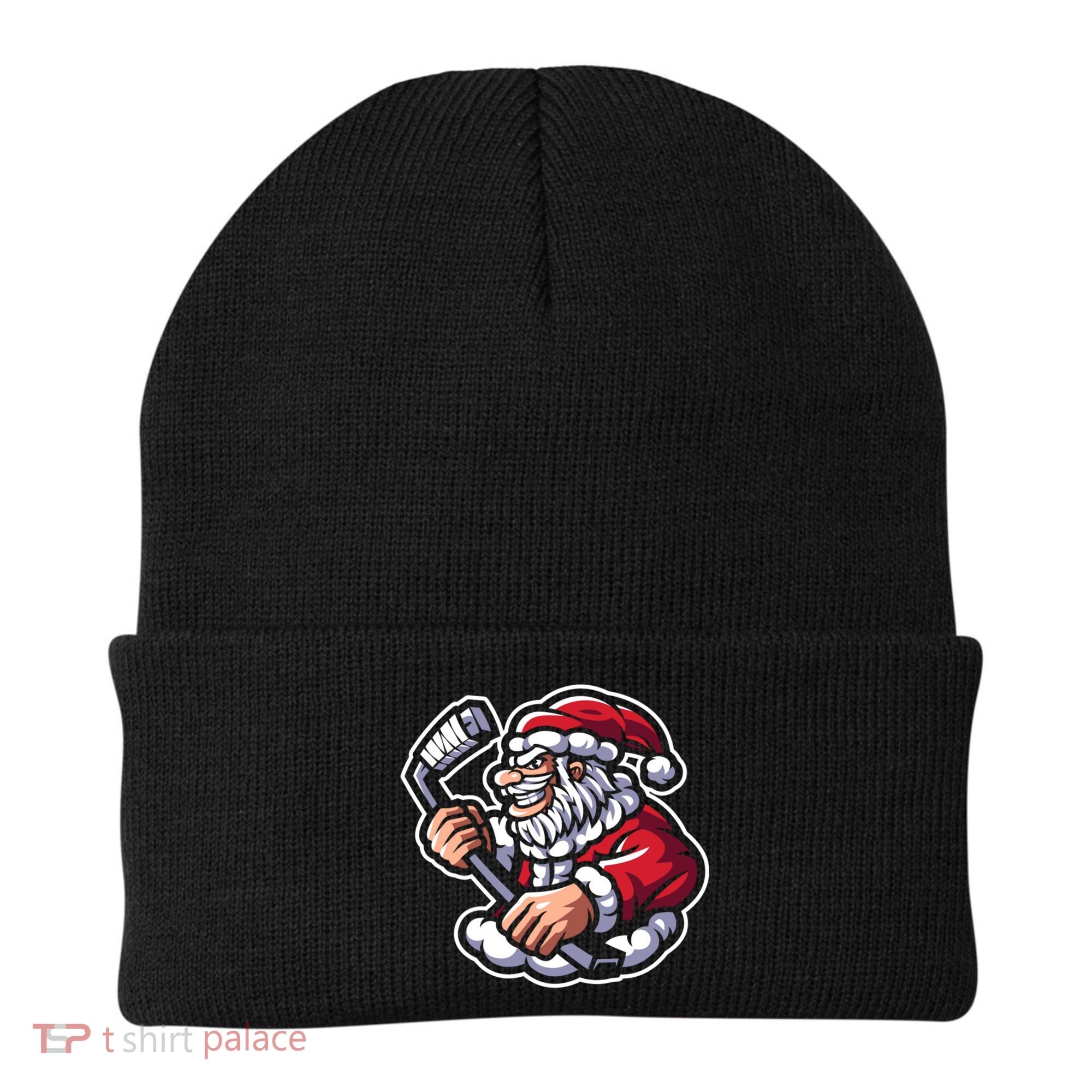 Santa Playing Hockey Christmas Pajama Cool Sport Xmas Gift Beanie