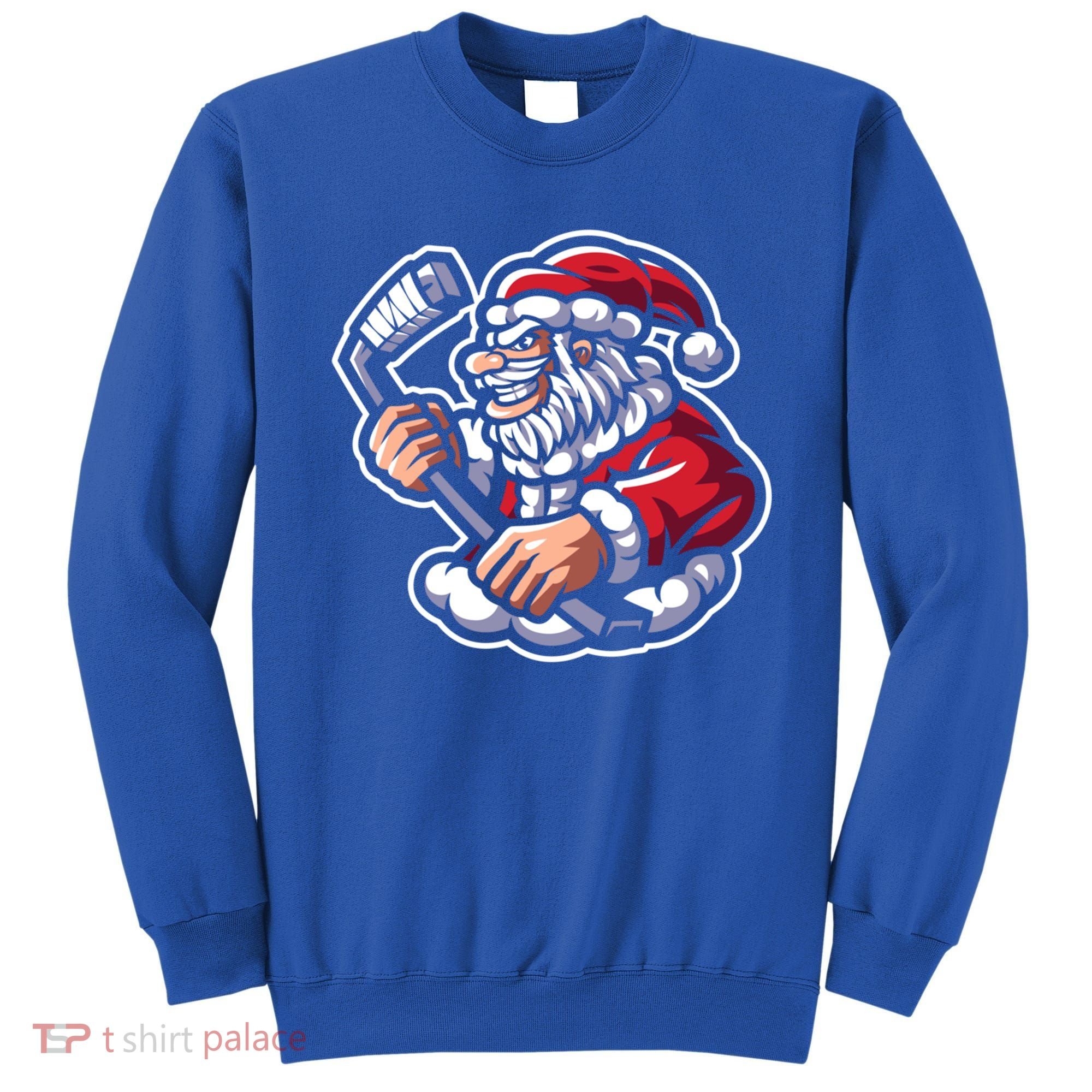 Santa Playing Hockey Christmas Pajama Cool Sport Xmas Gift Sweatshirt