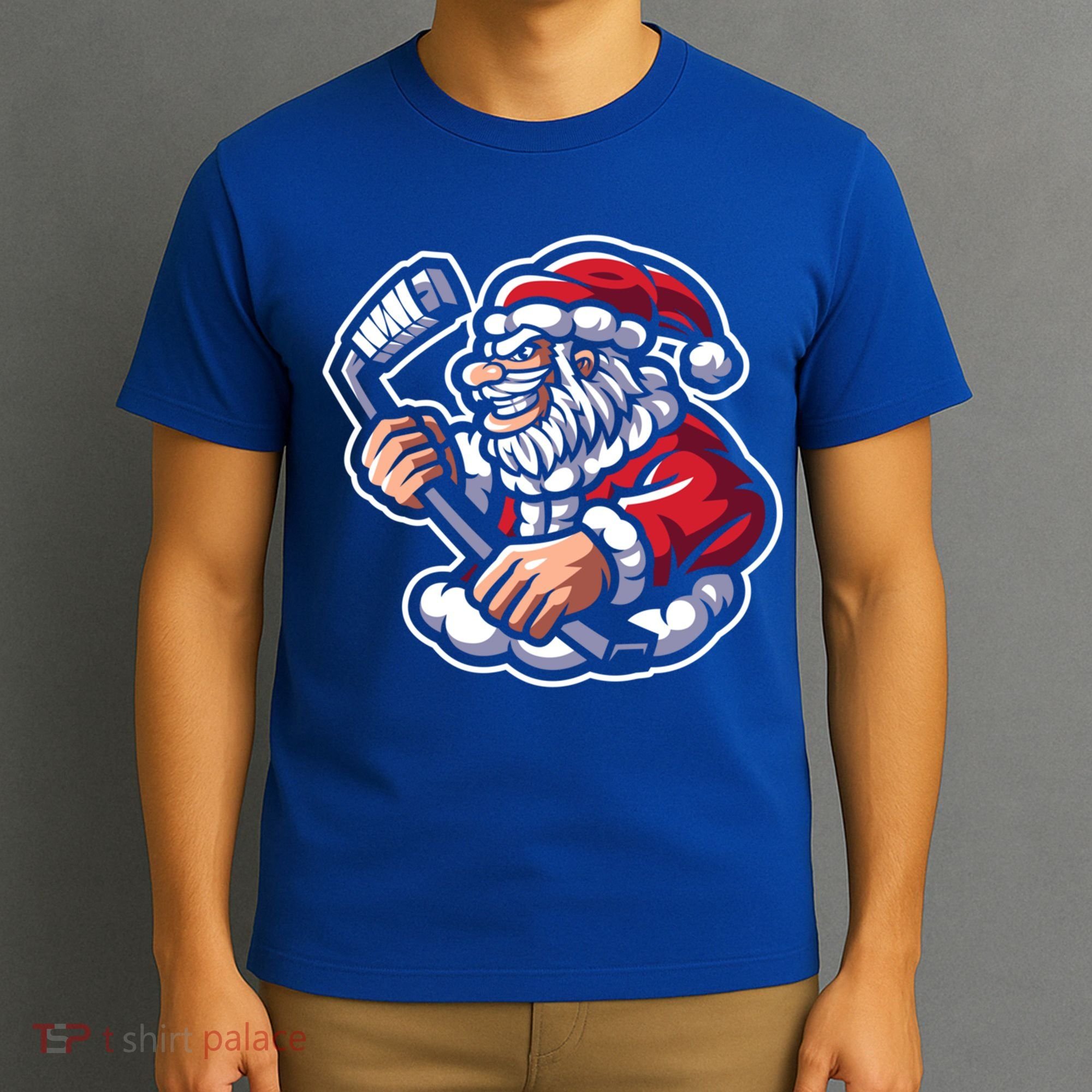 Santa Playing Hockey Christmas Pajama Cool Sport Xmas Gift T-Shirt