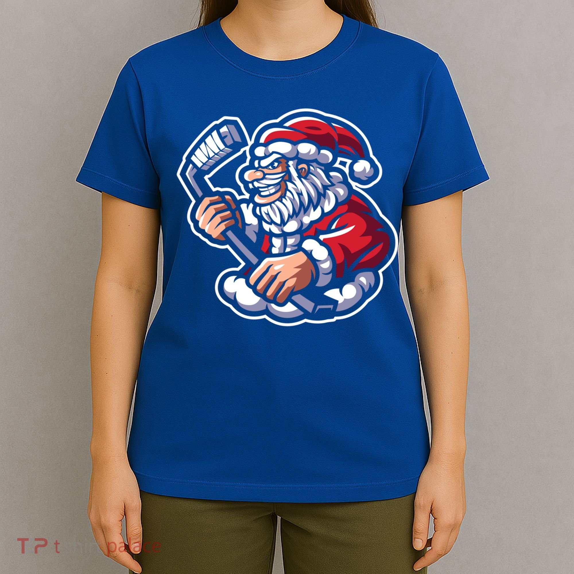 Santa Playing Hockey Christmas Pajama Cool Sport Xmas Gift T-Shirt
