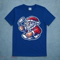 Santa Playing Hockey Christmas Pajama Cool Sport Xmas Gift T-Shirt thumb 5