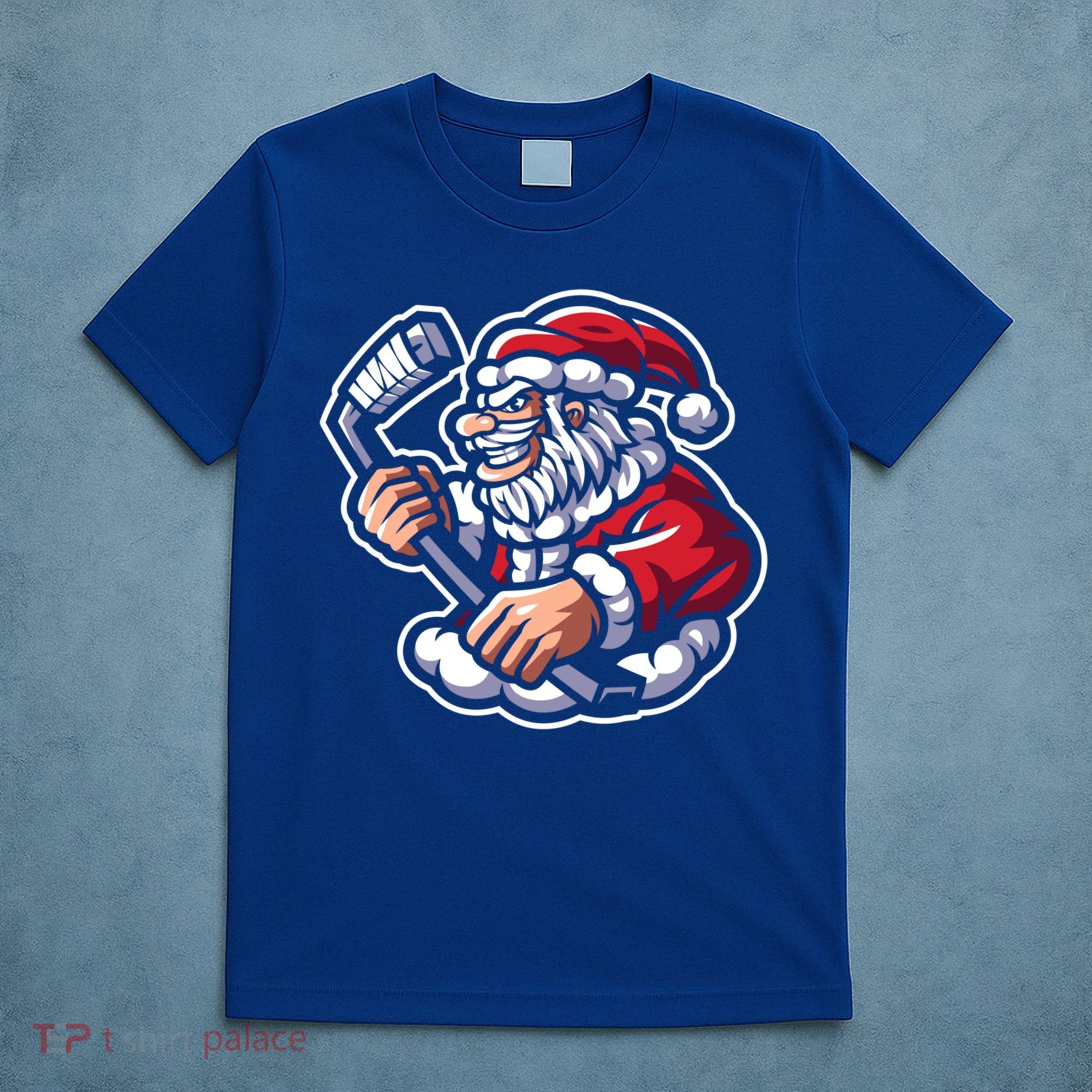 Santa Playing Hockey Christmas Pajama Cool Sport Xmas Gift T-Shirt