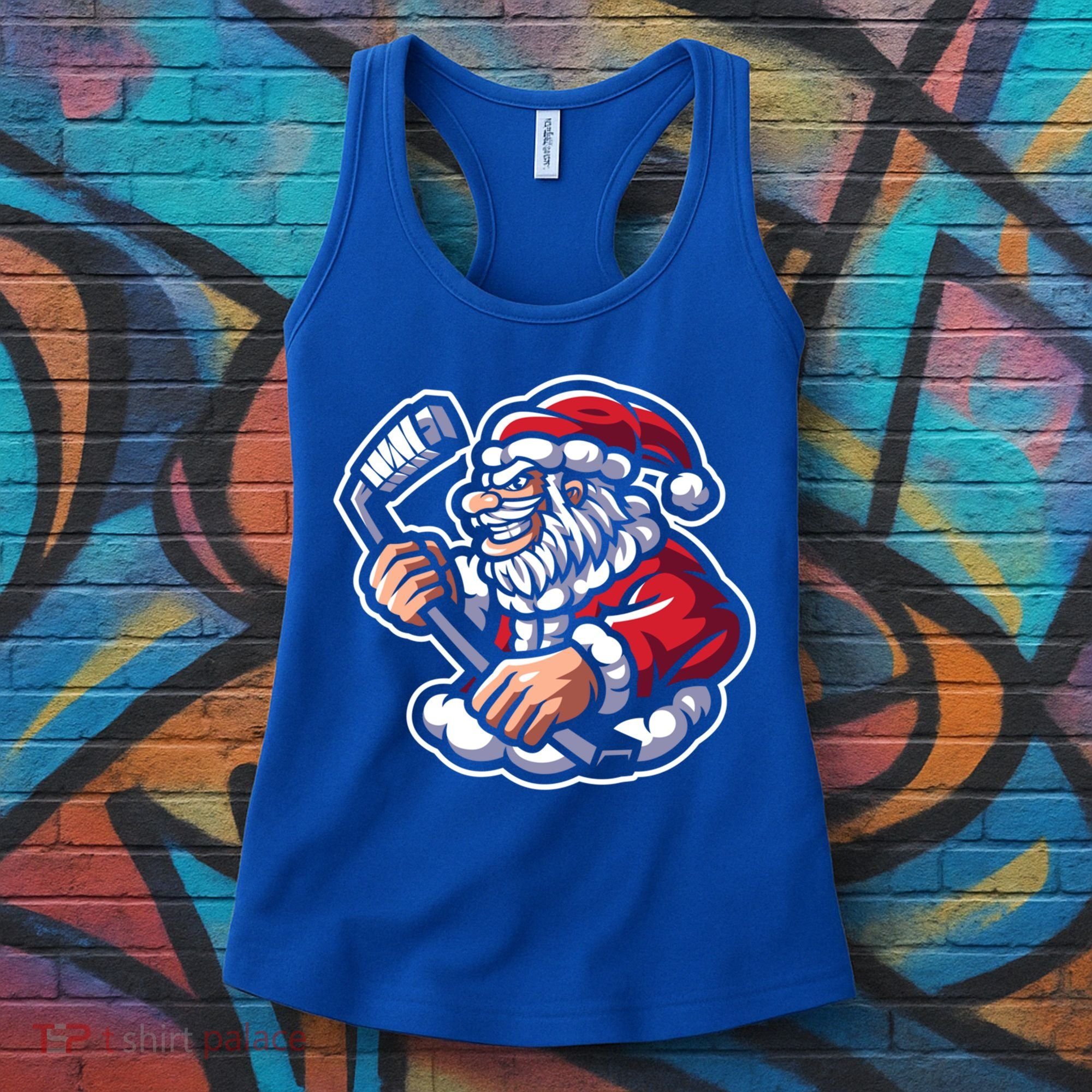Santa Playing Hockey Christmas Pajama Cool Sport Xmas Gift Women's Tank Top