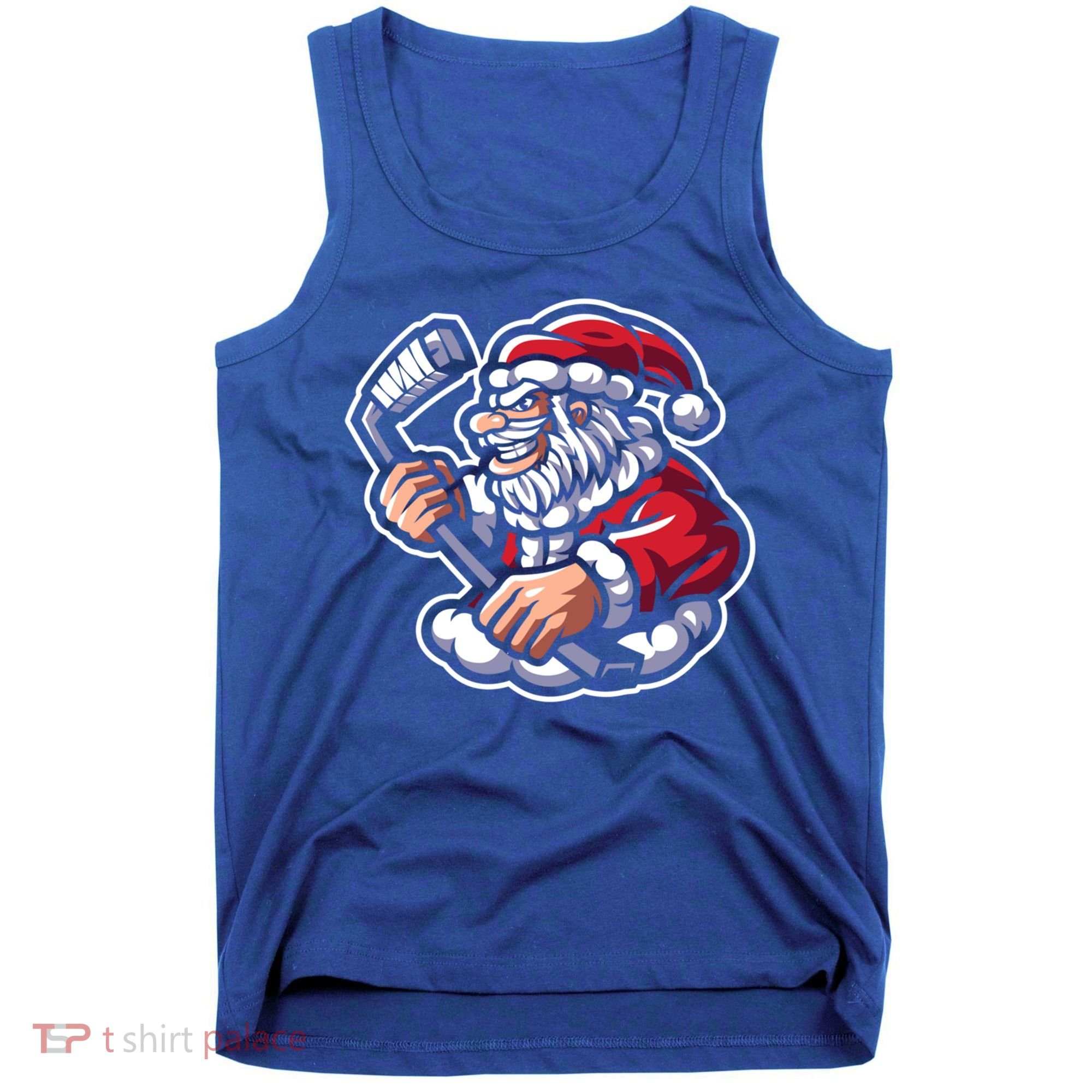 Santa Playing Hockey Christmas Pajama Cool Sport Xmas Gift Tank Top