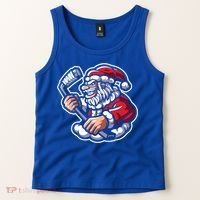 Santa Playing Hockey Christmas Pajama Cool Sport Xmas Gift Tank Top thumb 2