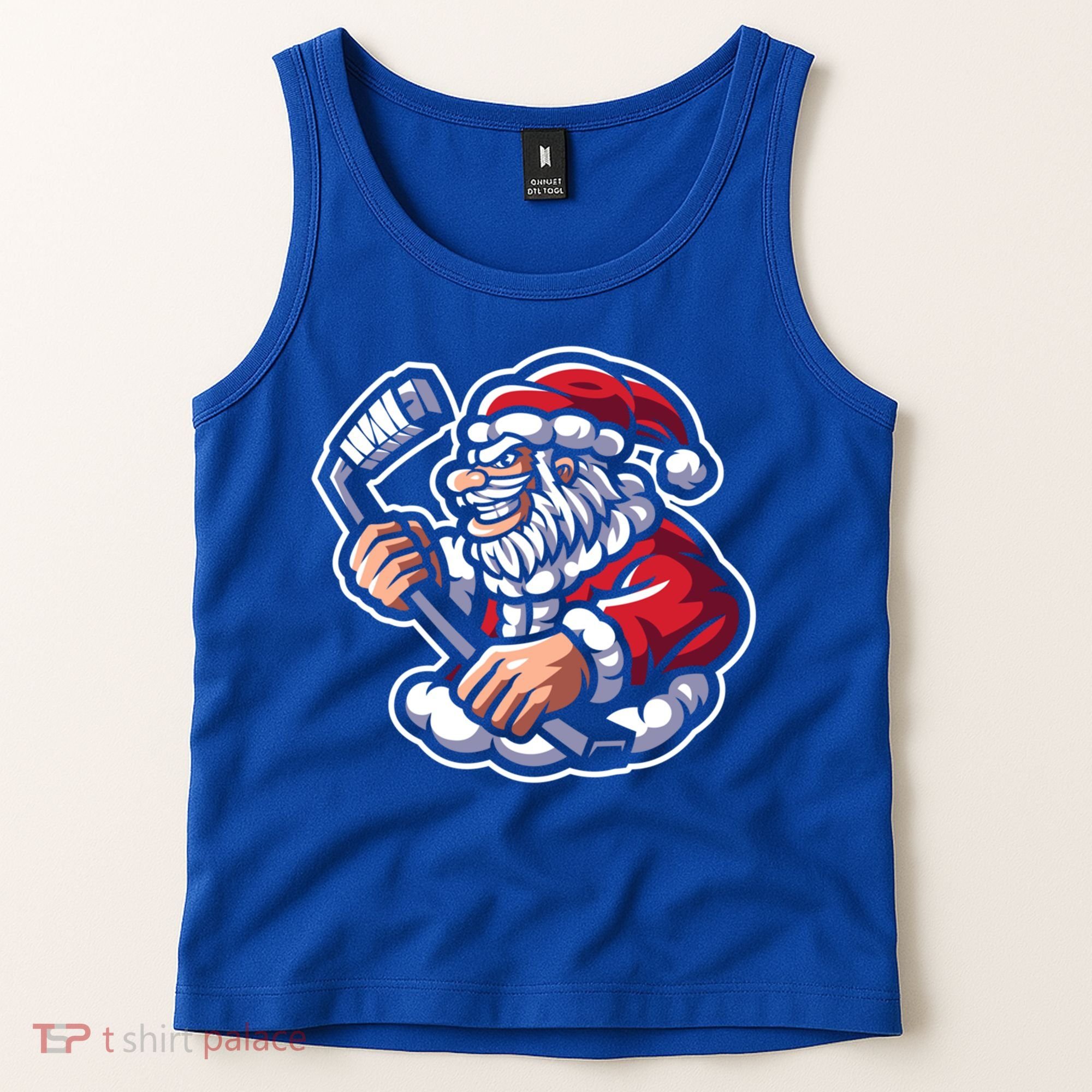Santa Playing Hockey Christmas Pajama Cool Sport Xmas Gift Tank Top