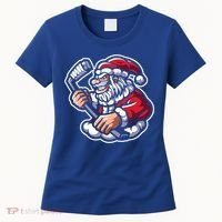 Santa Playing Hockey Christmas Pajama Cool Sport Xmas Gift Women's T-Shirt thumb 0