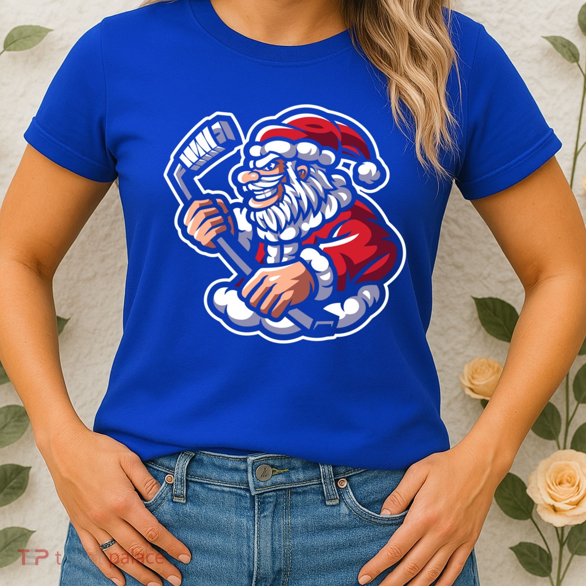 Santa Playing Hockey Christmas Pajama Cool Sport Xmas Gift Women's T-Shirt