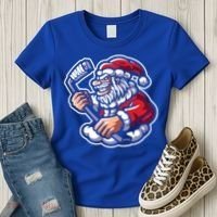 Santa Playing Hockey Christmas Pajama Cool Sport Xmas Gift Women's T-Shirt thumb 3