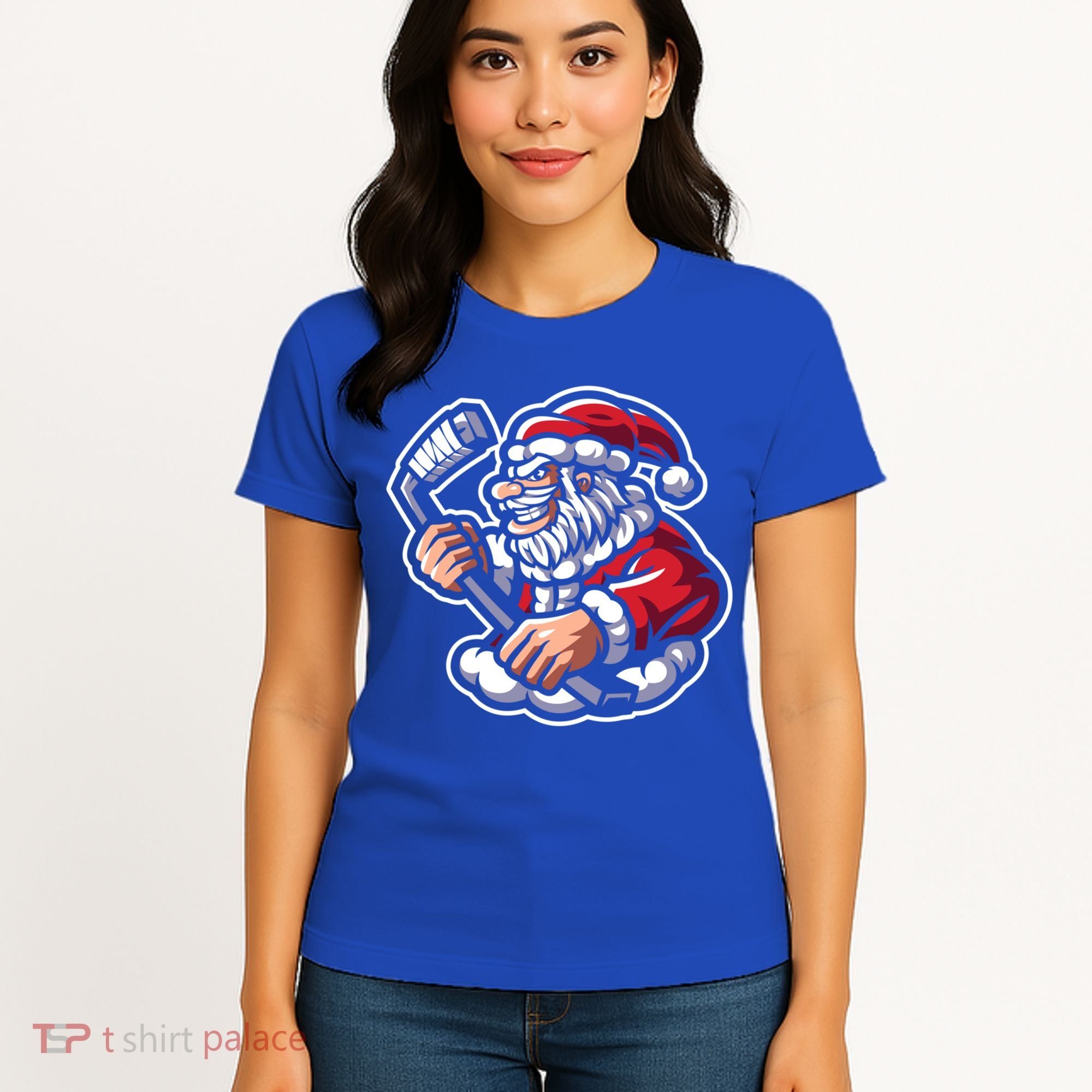 Santa Playing Hockey Christmas Pajama Cool Sport Xmas Gift Women's T-Shirt