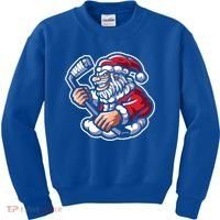 Santa Playing Hockey Christmas Pajama Cool Sport Xmas Gift Kids Sweatshirt thumb 0