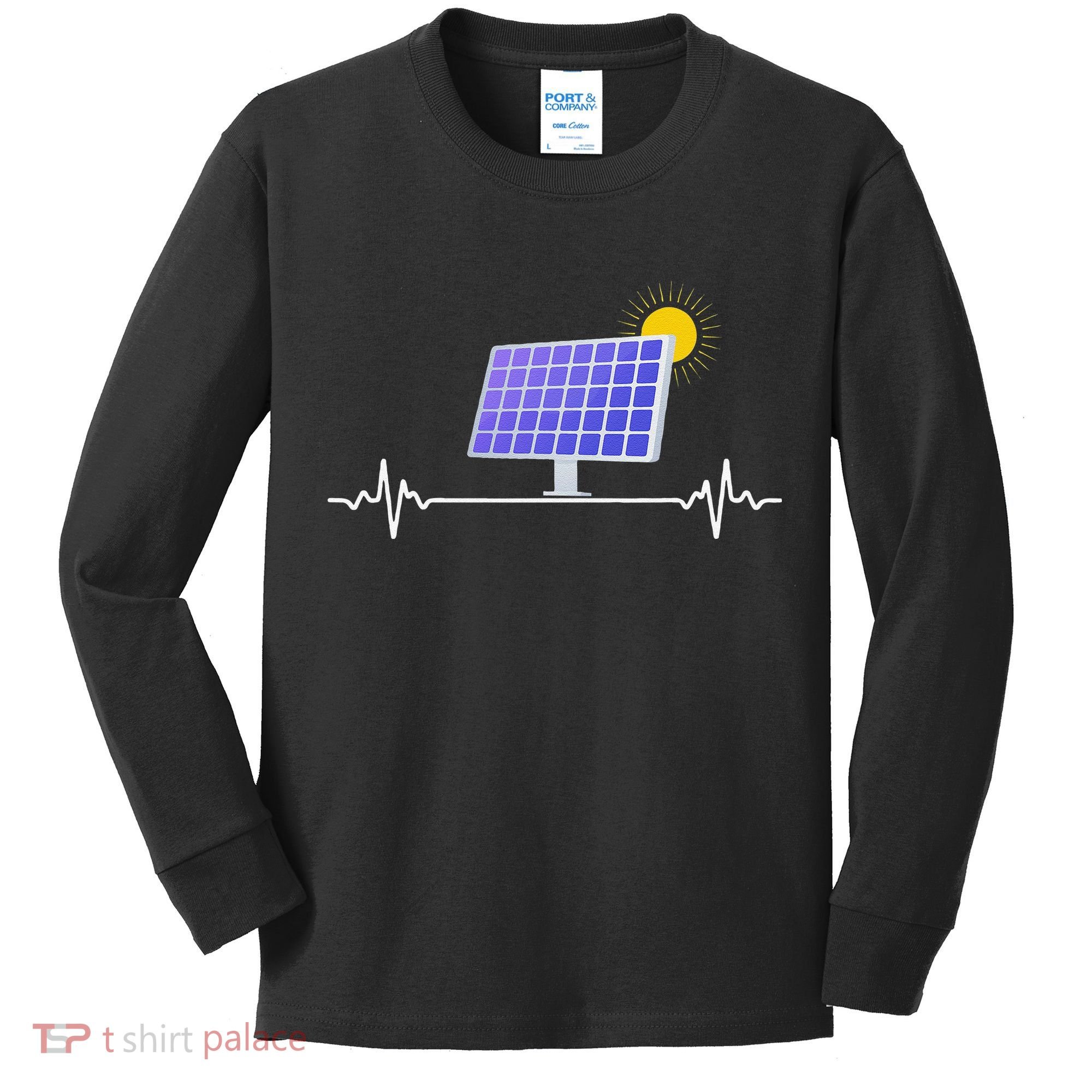 Solar Panel Heartbeat Global Warming Earth Day Kids Long Sleeve Shirt
