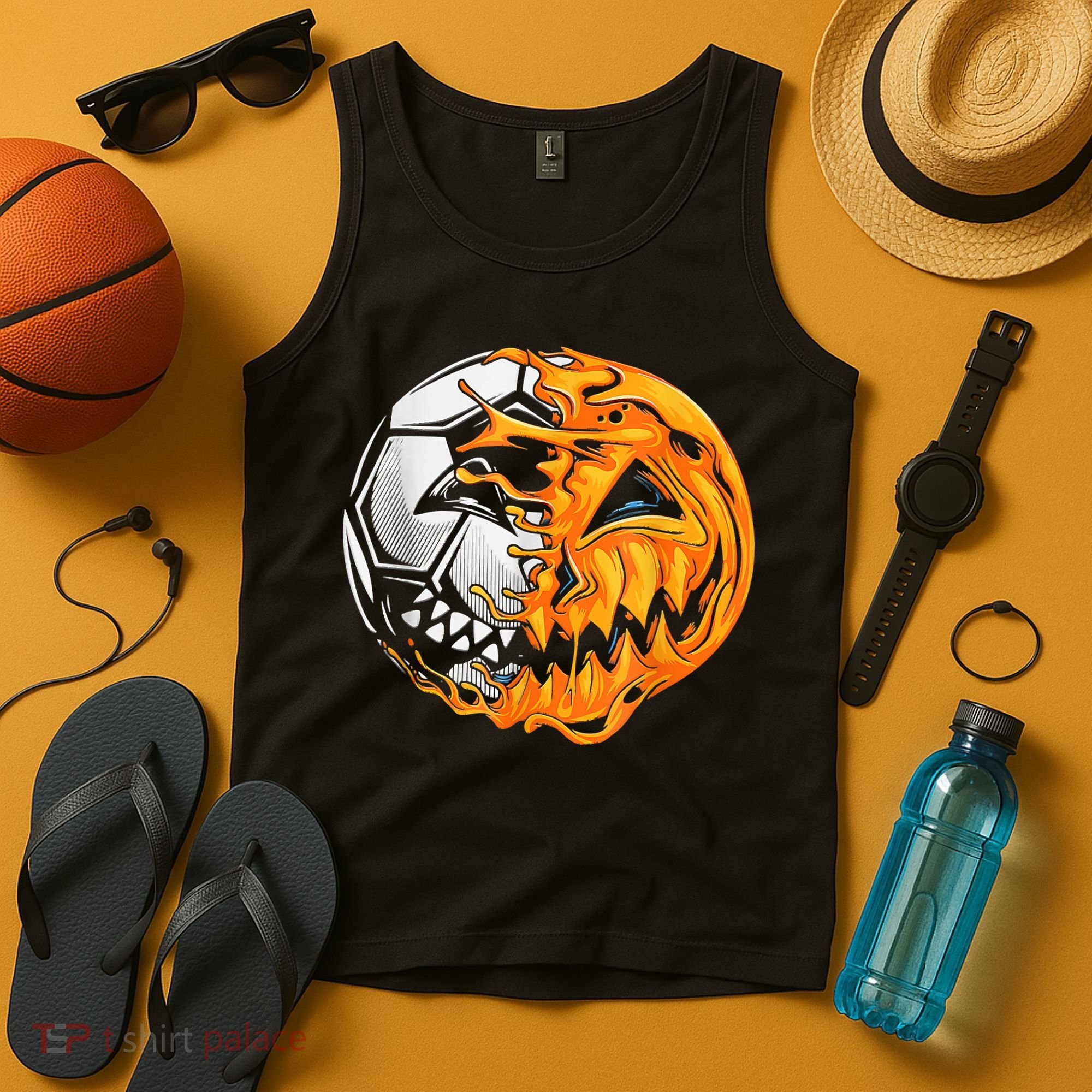 Soccer Player Halloween Pumpkin Skeleton Hallows' Day Tank Top
