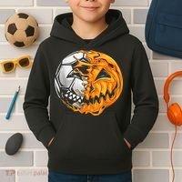Soccer Player Halloween Pumpkin Skeleton Hallows' Day Kids Hoodie thumb 2