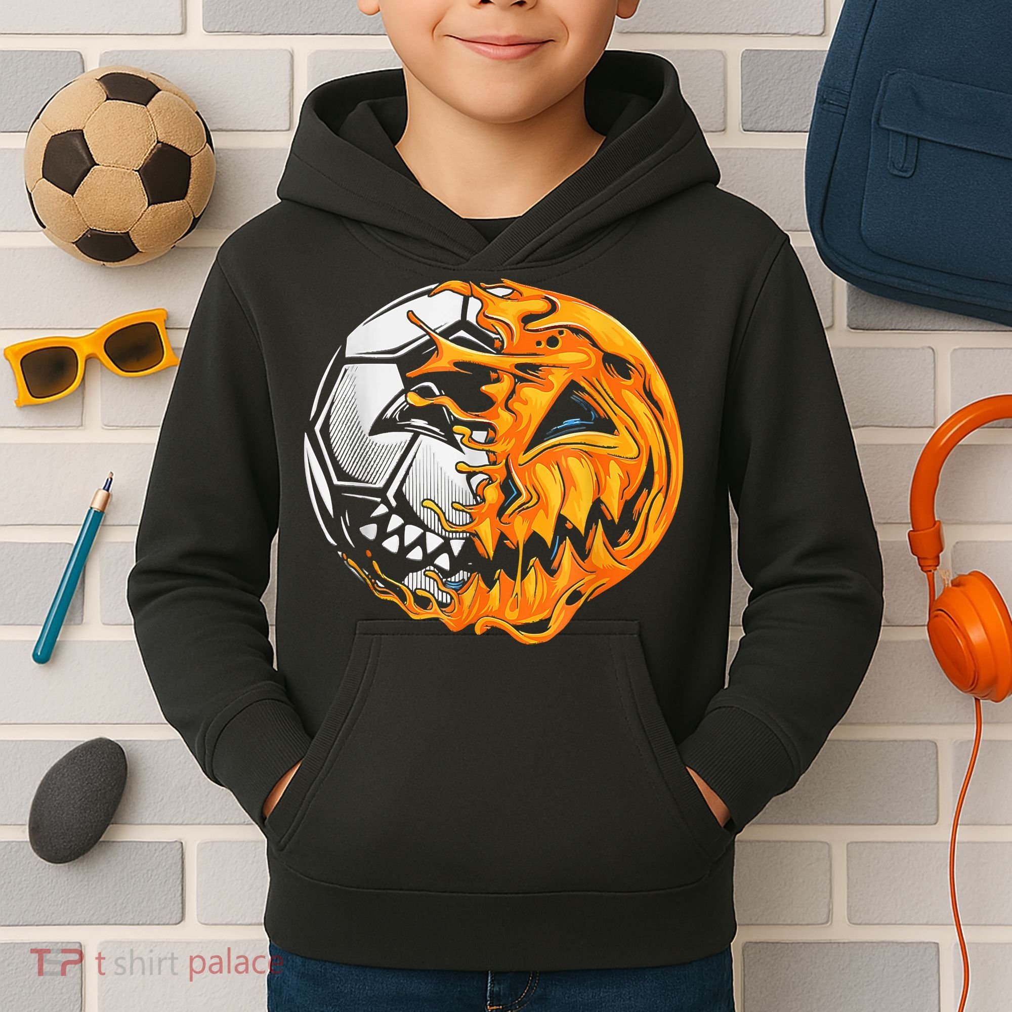 Soccer Player Halloween Pumpkin Skeleton Hallows' Day Kids Hoodie
