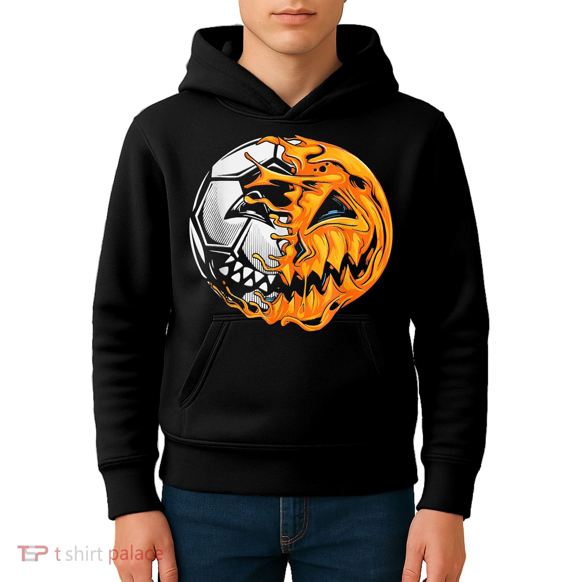 Soccer Player Halloween Pumpkin Skeleton Hallows' Day Kids Hoodie