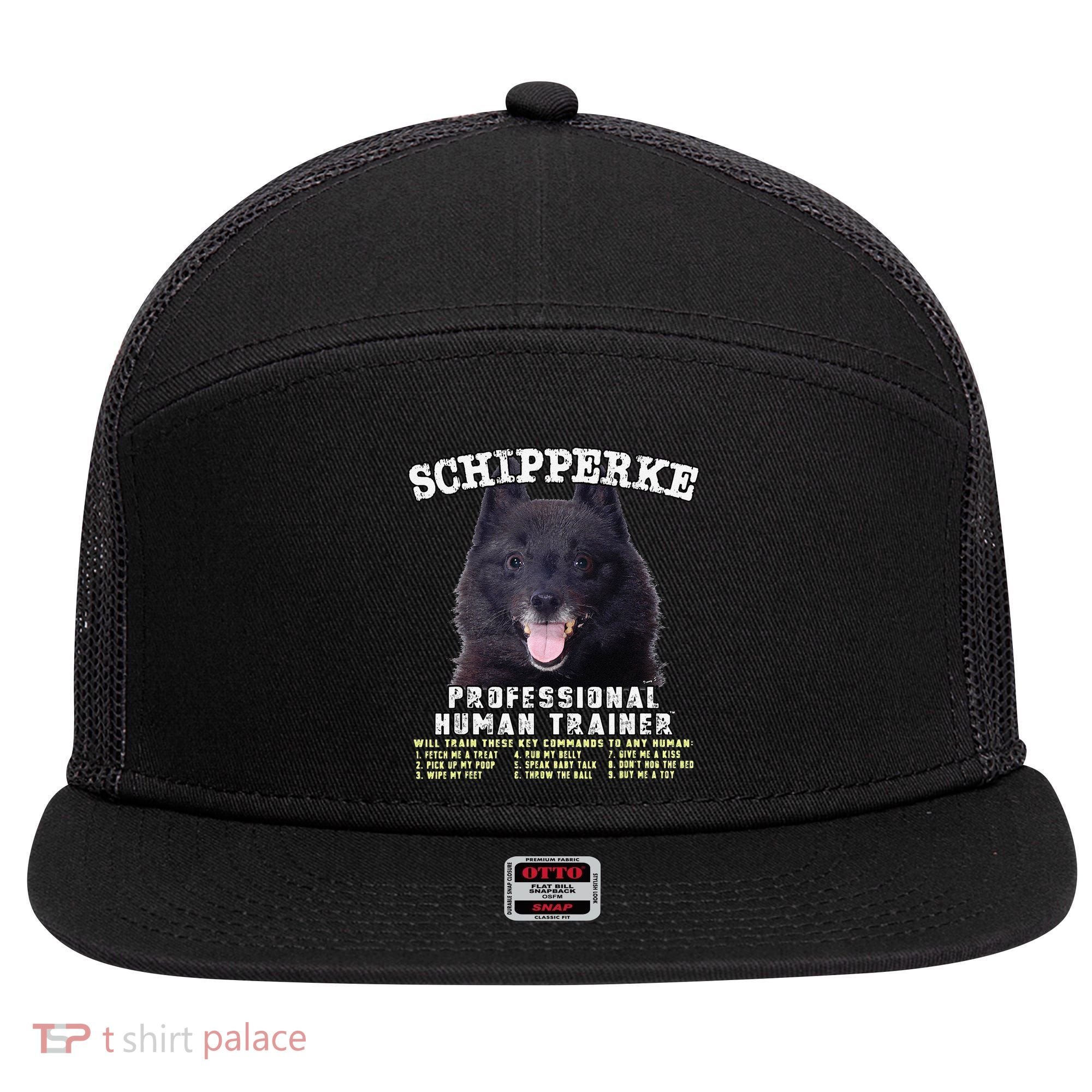 Schipperke Professional Human Trainer Cute Dog 7 Panel Mesh Trucker Snapback Hat