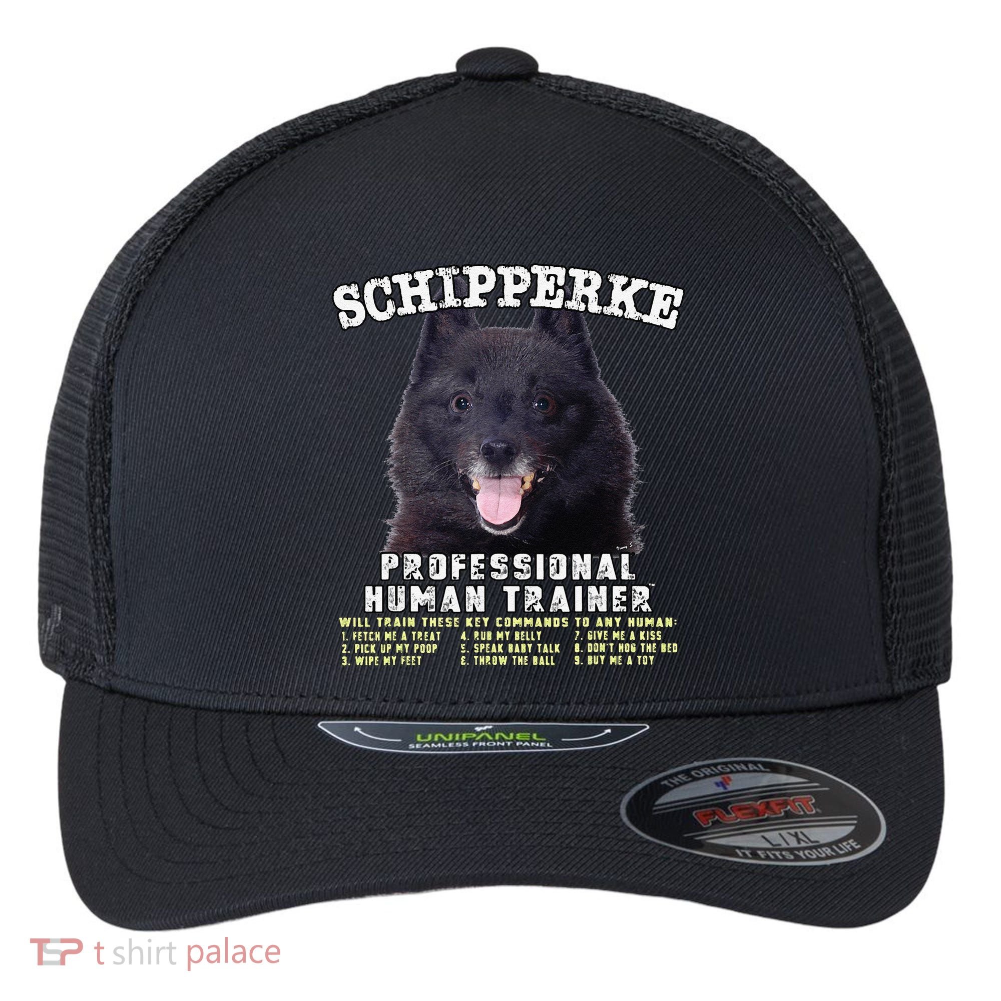 Schipperke Professional Human Trainer Cute Dog Flexfit Unipanel Trucker Cap