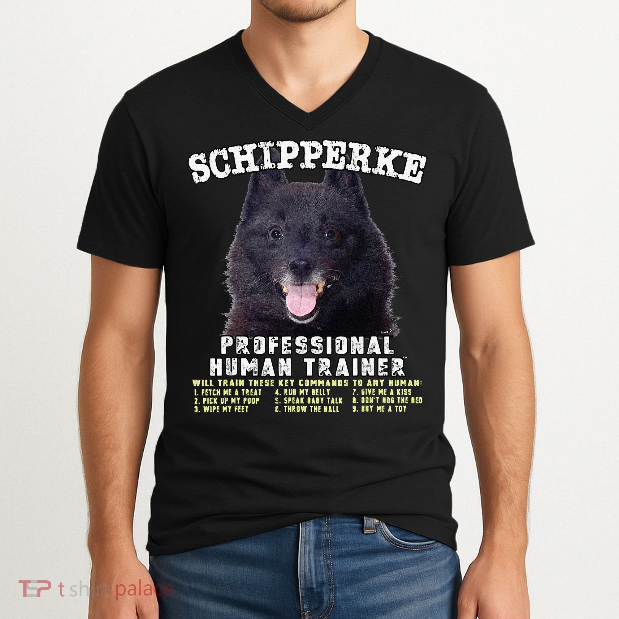 Schipperke Professional Human Trainer Cute Dog V-Neck T-Shirt