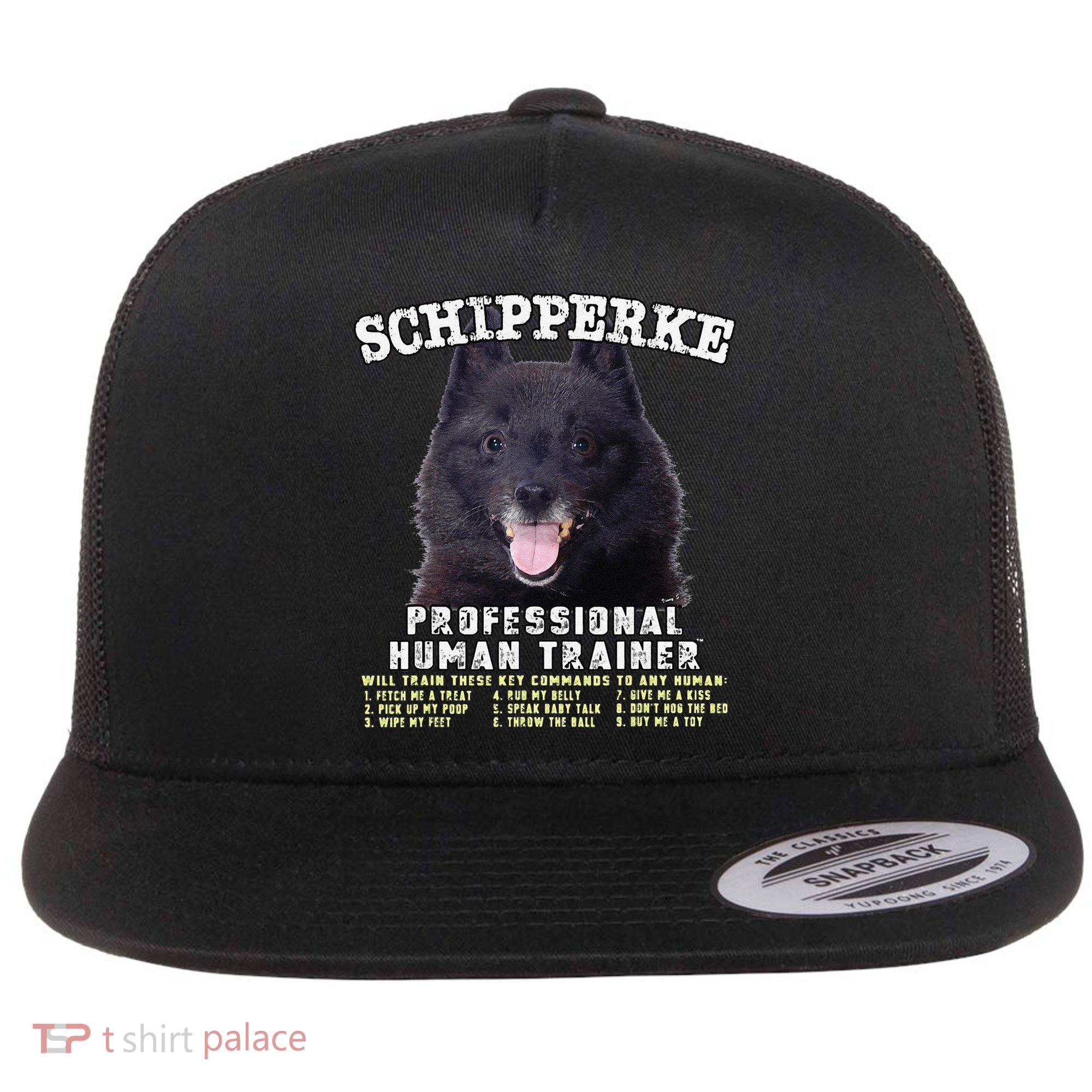 Schipperke Professional Human Trainer Cute Dog Flat Bill Trucker Hat