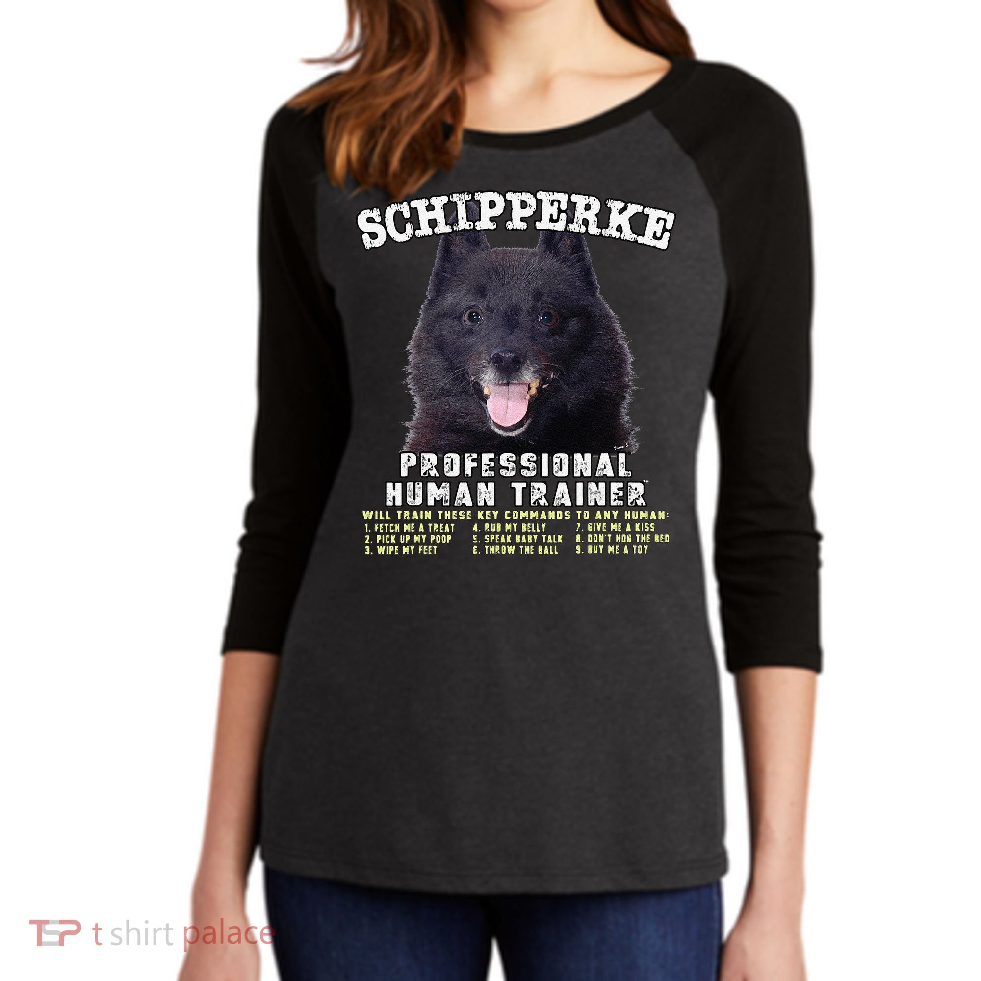 Schipperke Professional Human Trainer Cute Dog Women's Tri-Blend 3/4-Sleeve Raglan Shirt