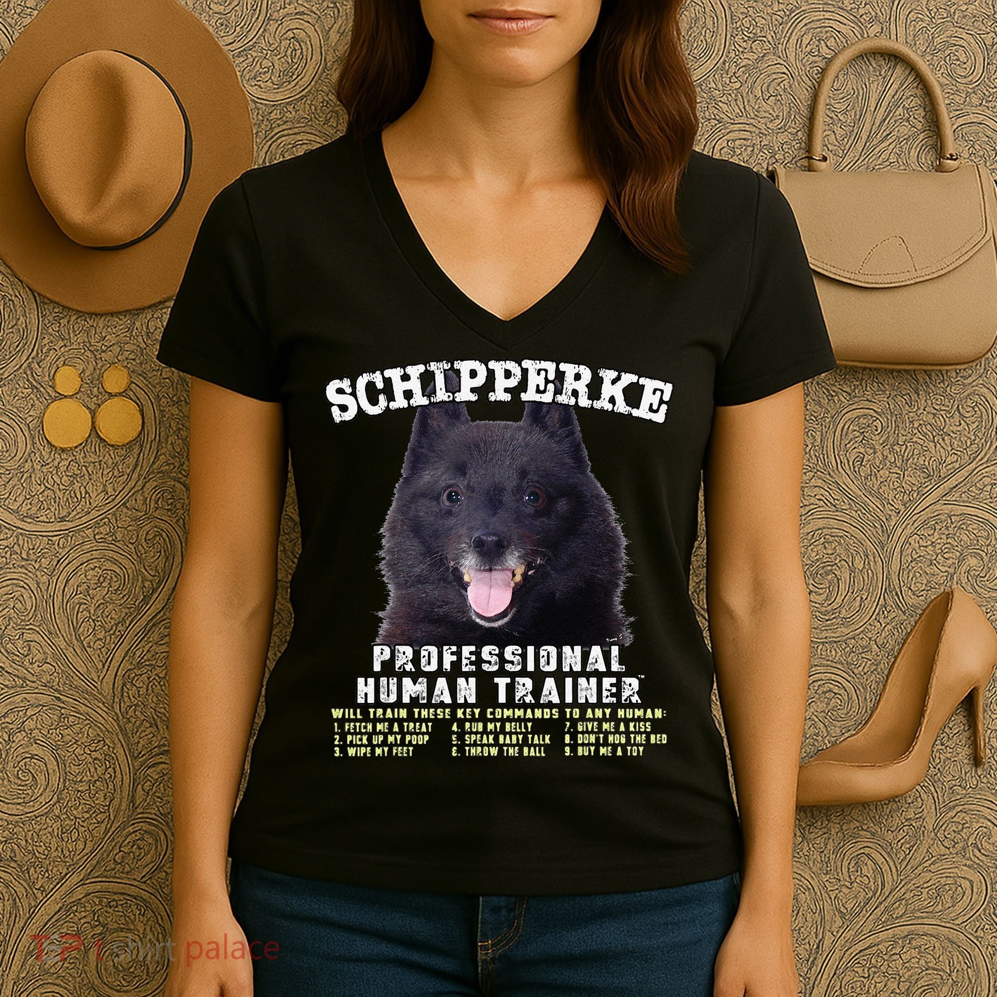 Schipperke Professional Human Trainer Cute Dog Women's V-Neck T-Shirt