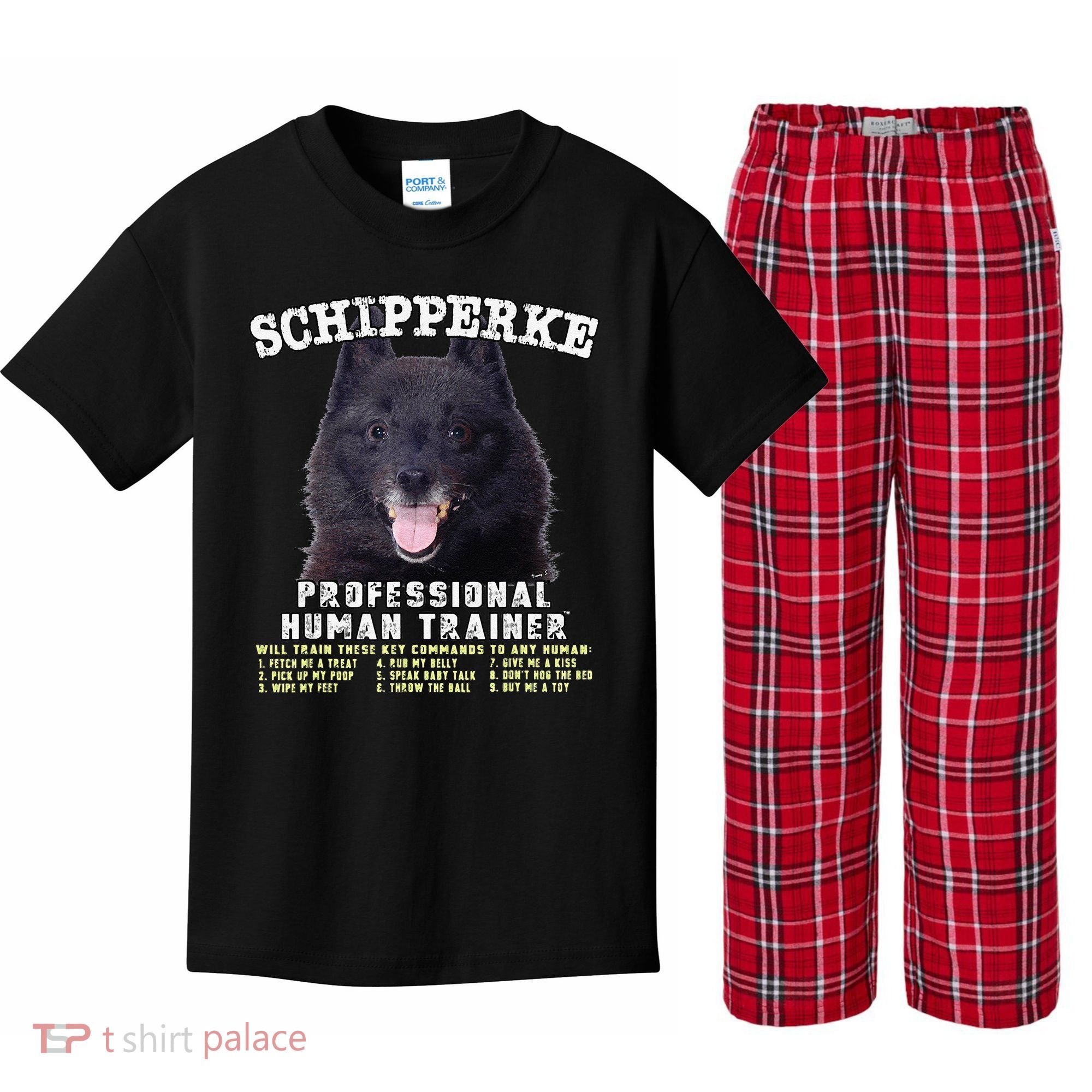 Schipperke Professional Human Trainer Cute Dog Kids Plaid Pajama Set
