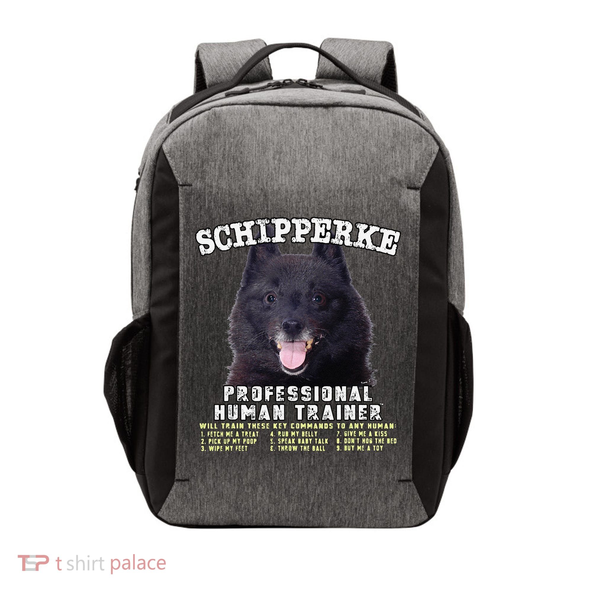 Schipperke Professional Human Trainer Cute Dog Vector Backpack