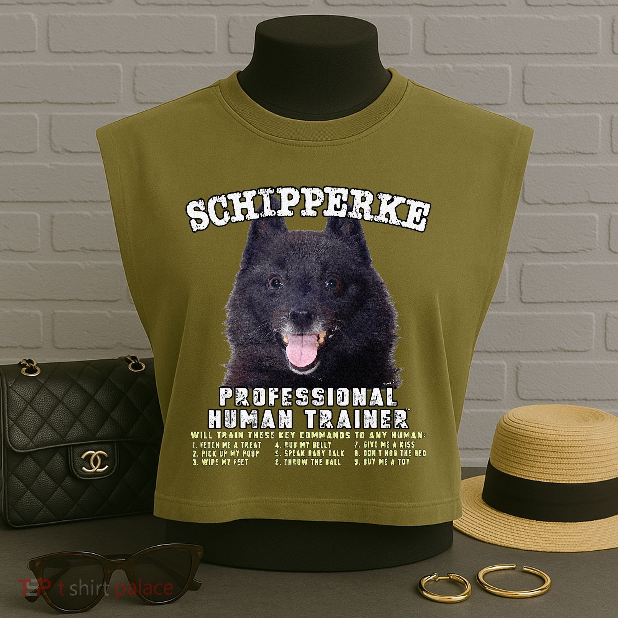 Schipperke Professional Human Trainer Cute Dog Garment-Dyed Women's Muscle Tee