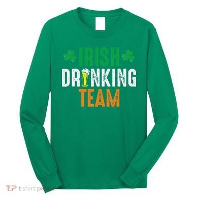 St Patrick's Irish Beer Drinking Team Ireland Flag Clover Long Sleeve Shirt