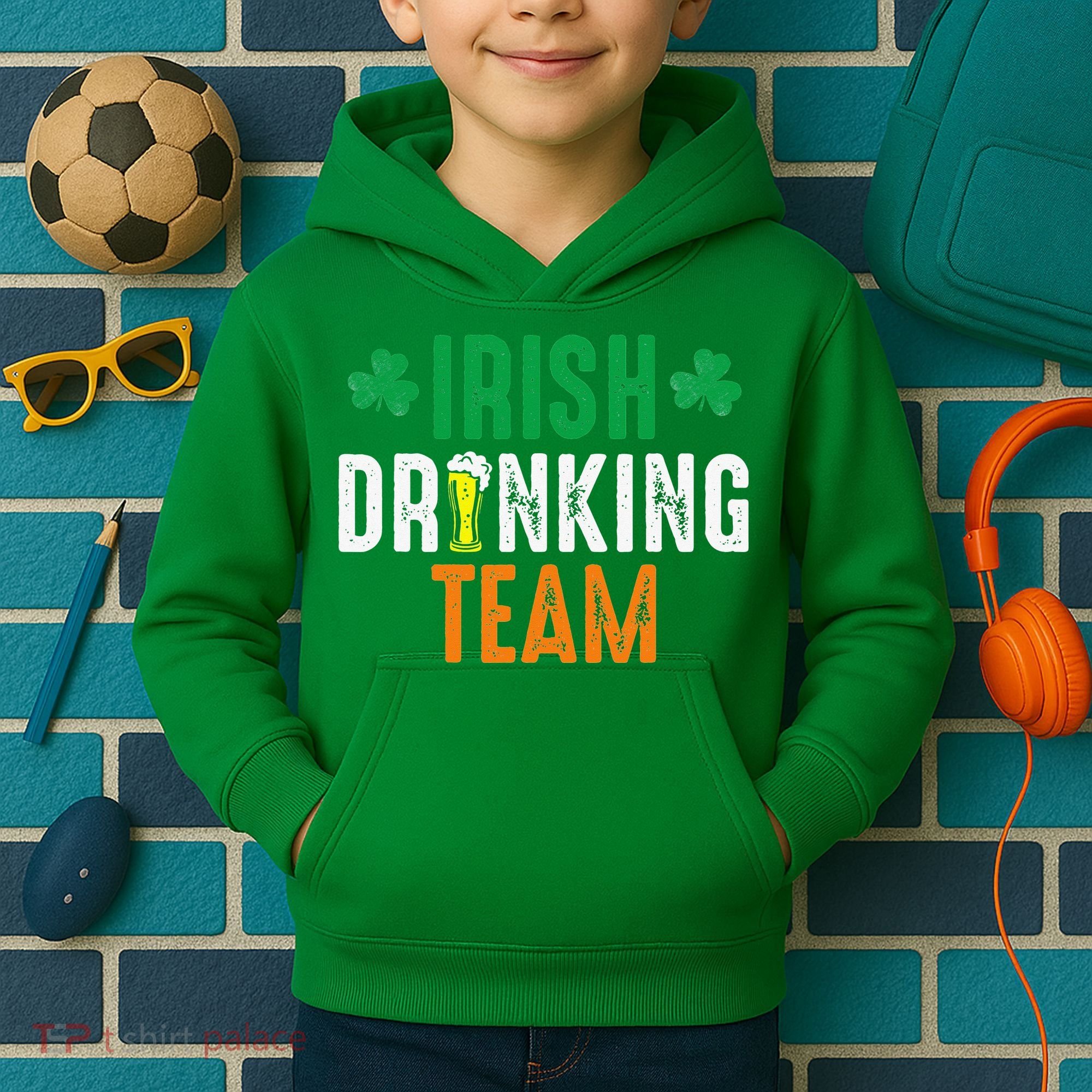 St Patrick's Irish Beer Drinking Team Ireland Flag Clover Kids Hoodie