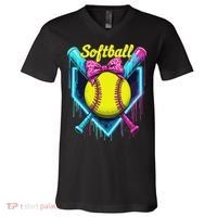 Softball Player Ice Cream Softball Drip V-Neck T-Shirt thumb 0