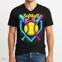 Softball Player Ice Cream Softball Drip V-Neck T-Shirt thumb 2