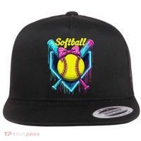 Softball Player Ice Cream Softball Drip Flat Bill Trucker Hat thumb 0