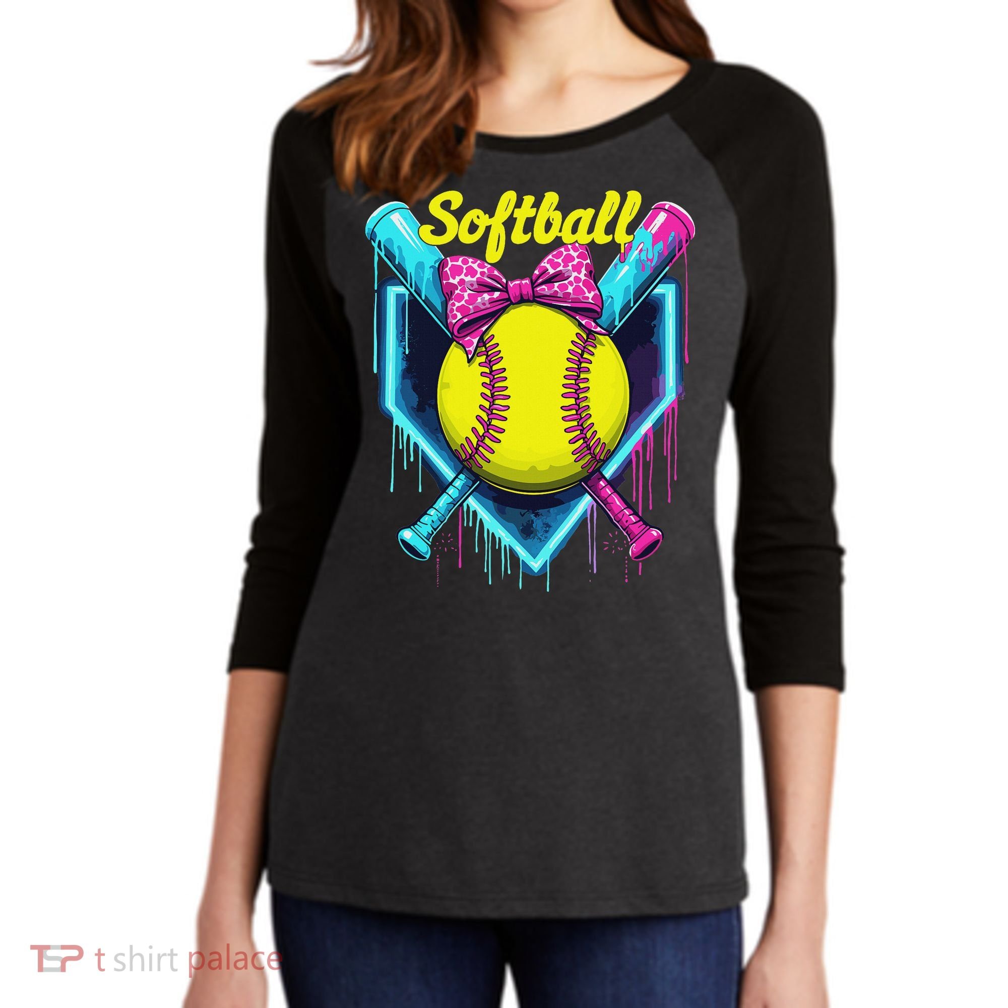 Softball Player Ice Cream Softball Drip Women's Tri-Blend 3/4-Sleeve Raglan Shirt