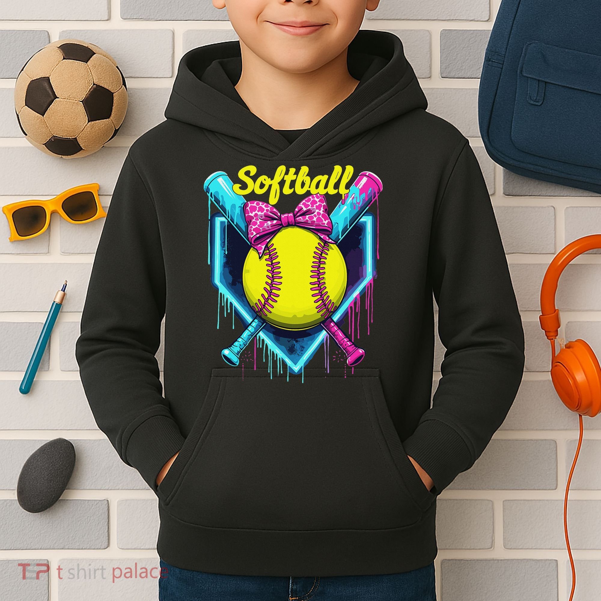 Softball Player Ice Cream Softball Drip Kids Hoodie