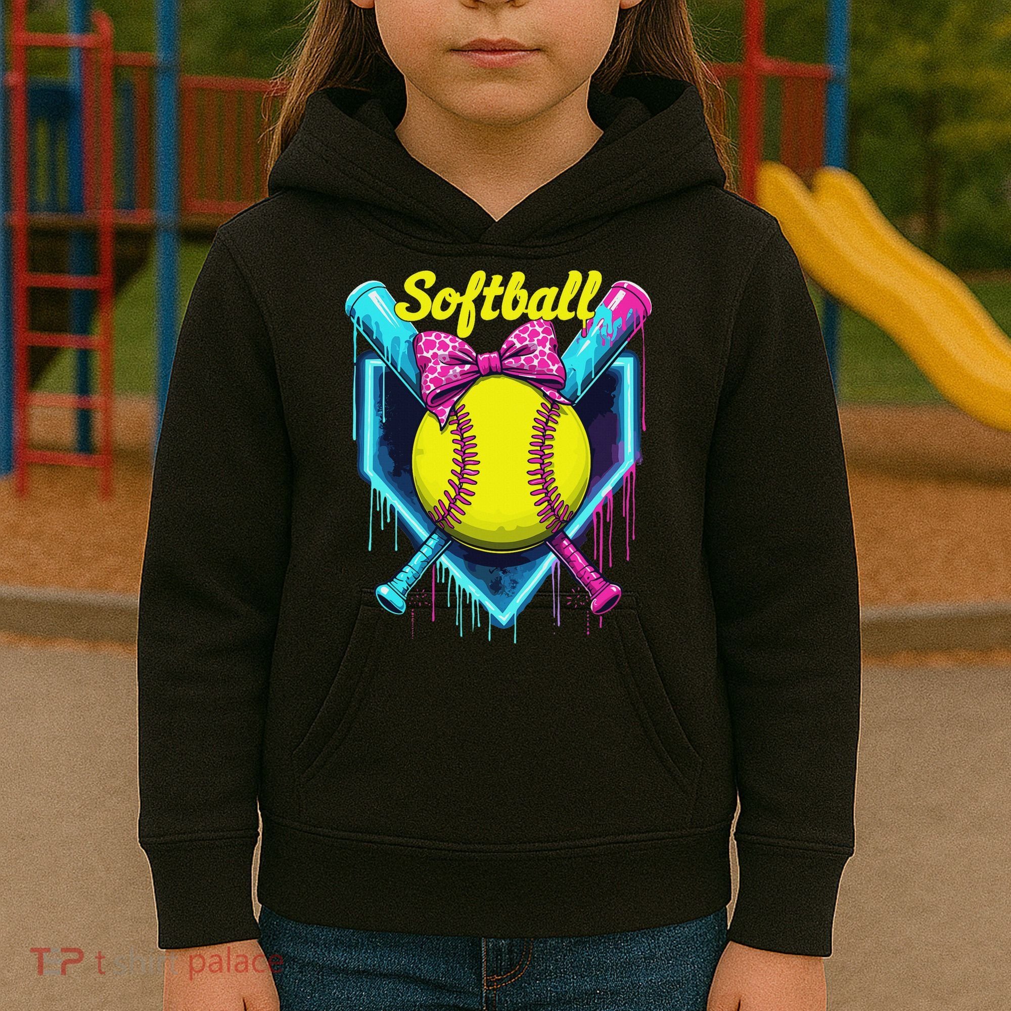 Softball Player Ice Cream Softball Drip Kids Hoodie