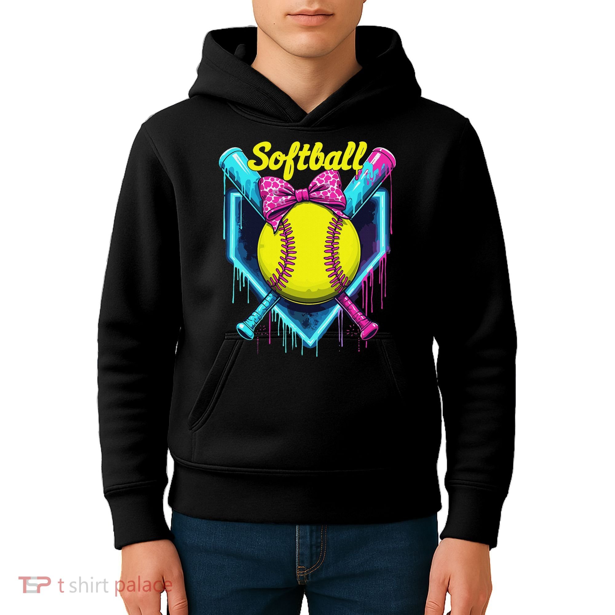 Softball Player Ice Cream Softball Drip Kids Hoodie