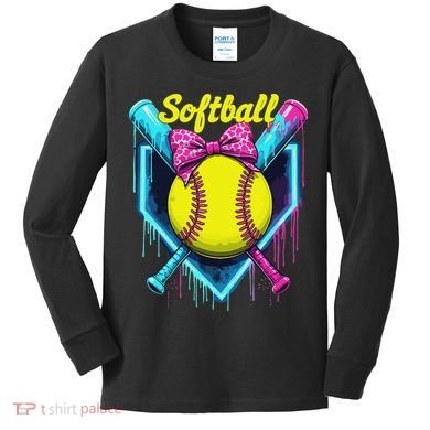 Softball Player Ice Cream Softball Drip Kids Long Sleeve Shirt