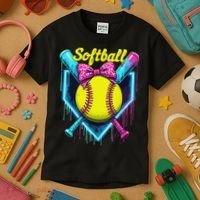 Softball Player Ice Cream Softball Drip Kids T-Shirt thumb 3