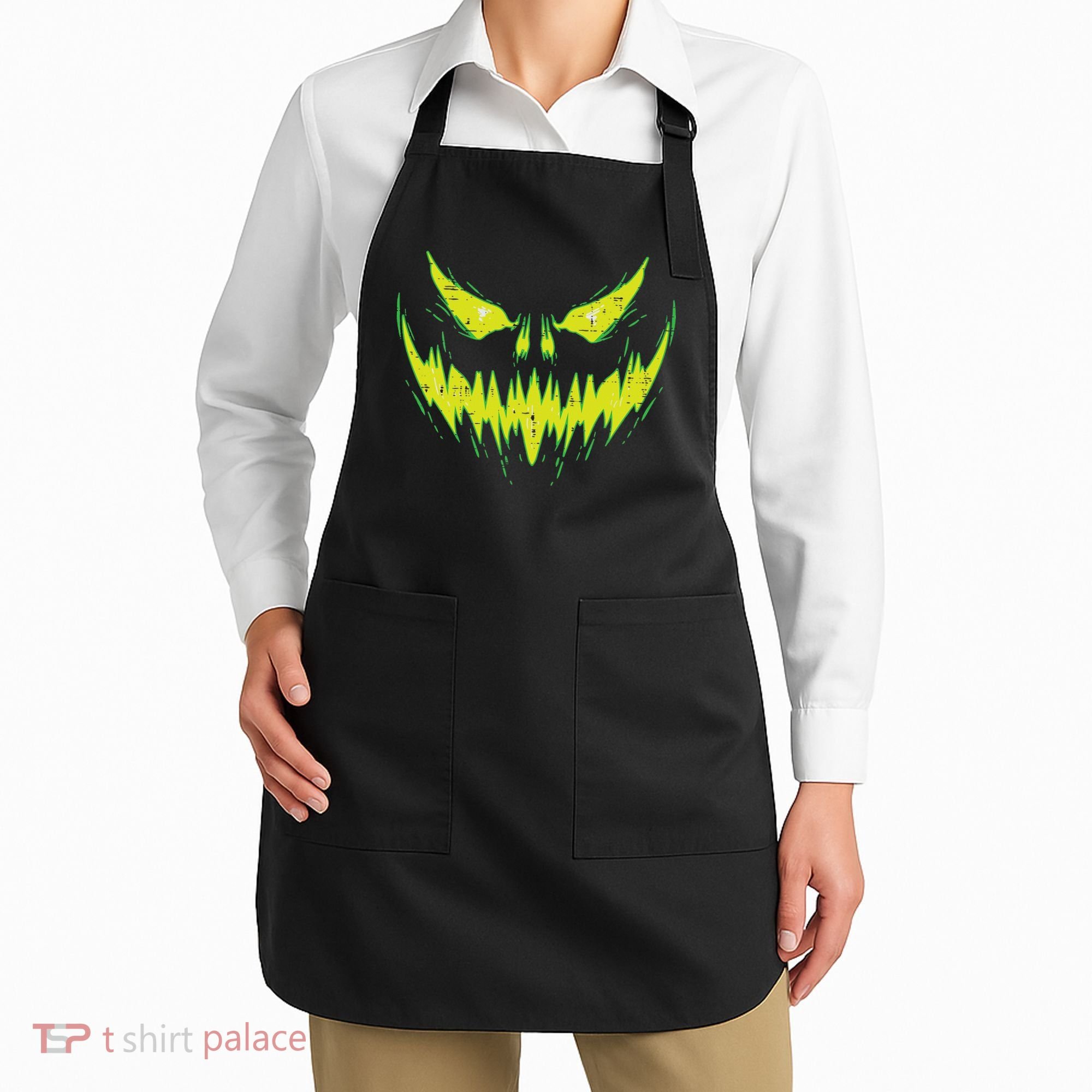 Scary Pumpkin Jack O Lantern Face Halloween Apron