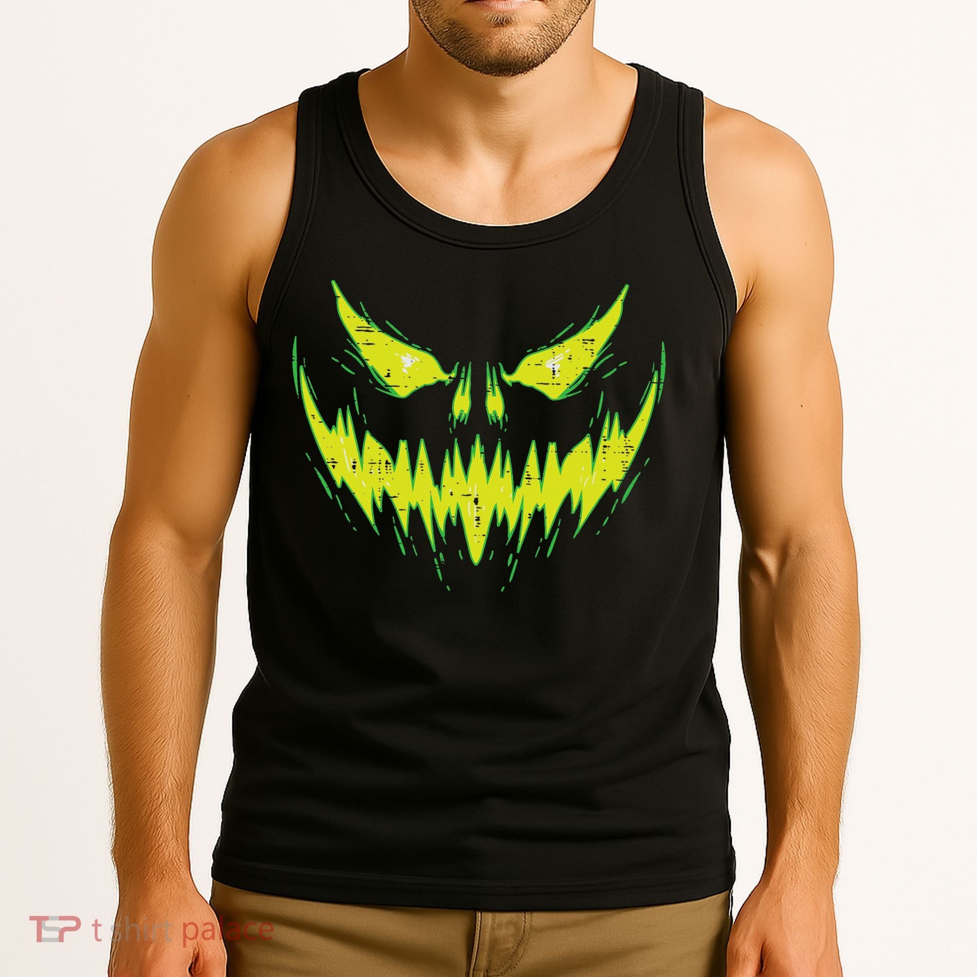 Scary Pumpkin Jack O Lantern Face Halloween Tank Top