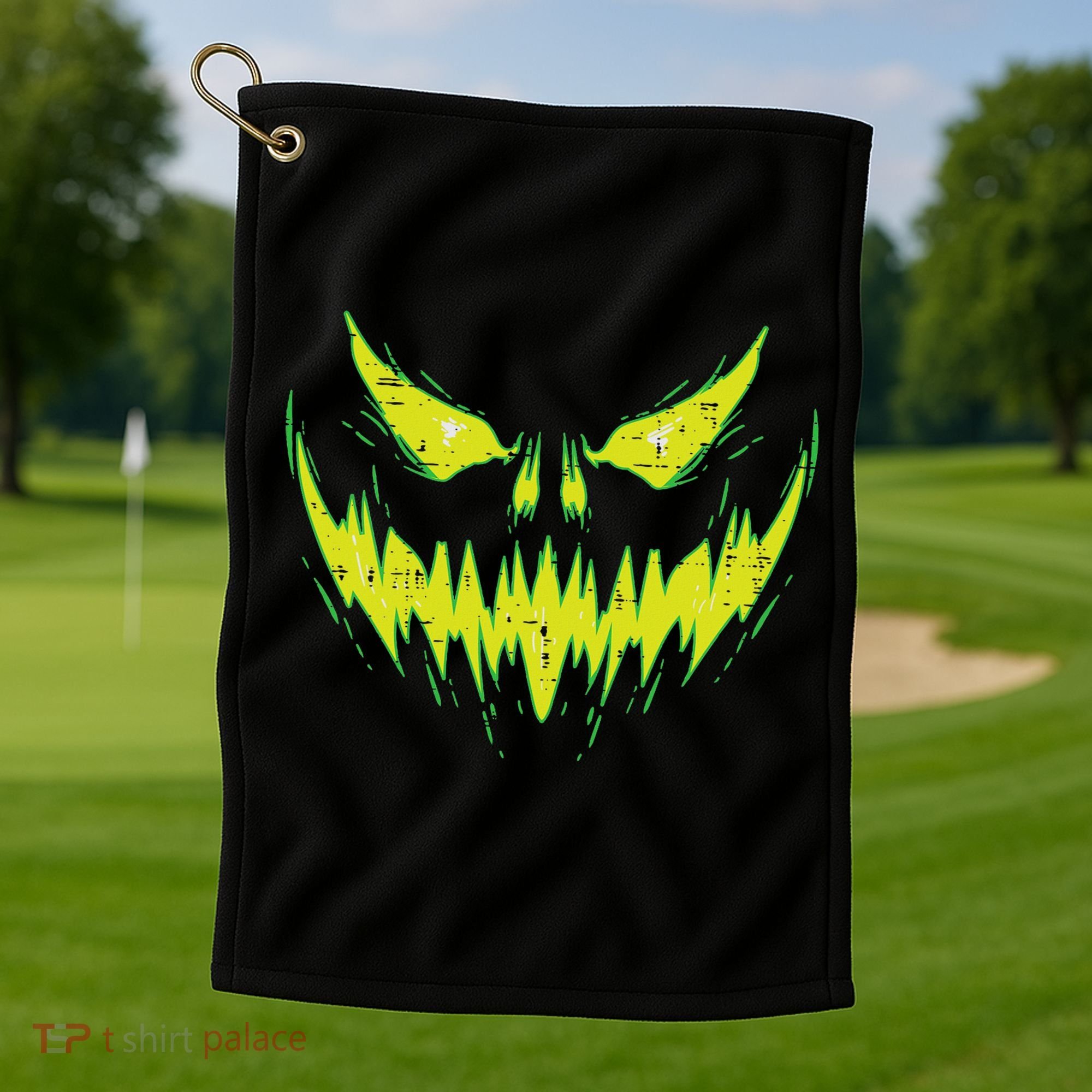 Scary Pumpkin Jack O Lantern Face Halloween Golf Towel