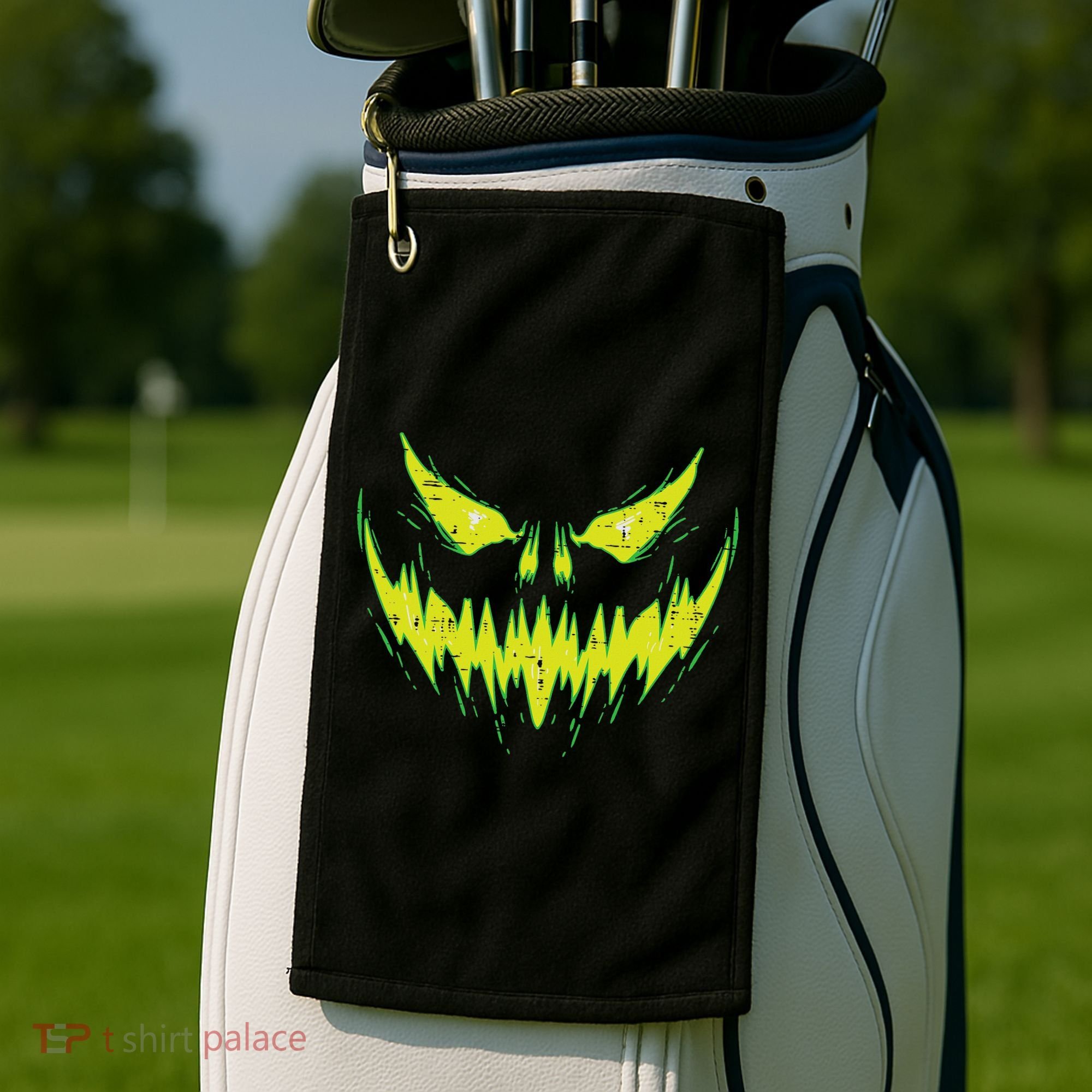 Scary Pumpkin Jack O Lantern Face Halloween Golf Towel
