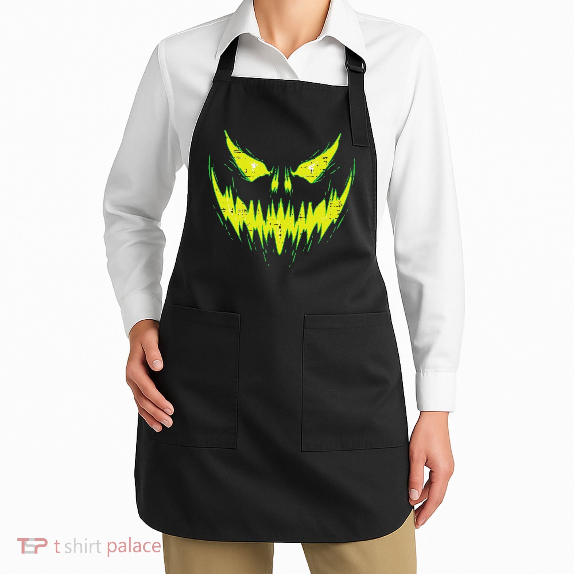 Scary Pumpkin Jack O Lantern Face Halloween Apron