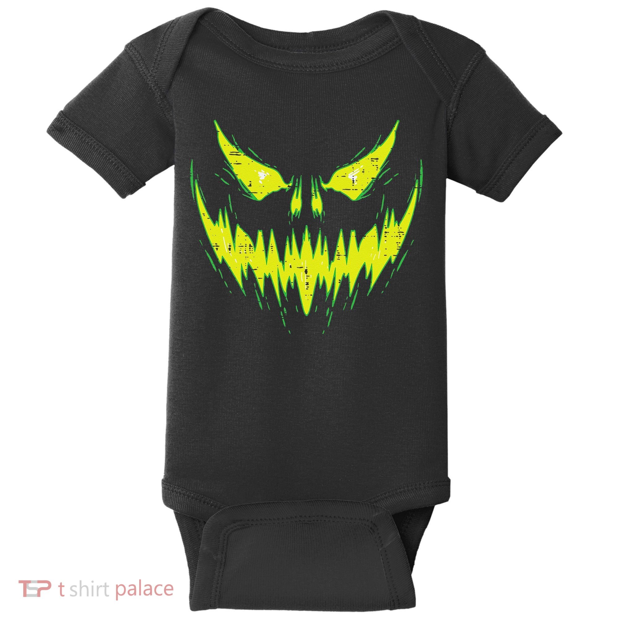 Scary Pumpkin Jack O Lantern Face Halloween Baby Bodysuit