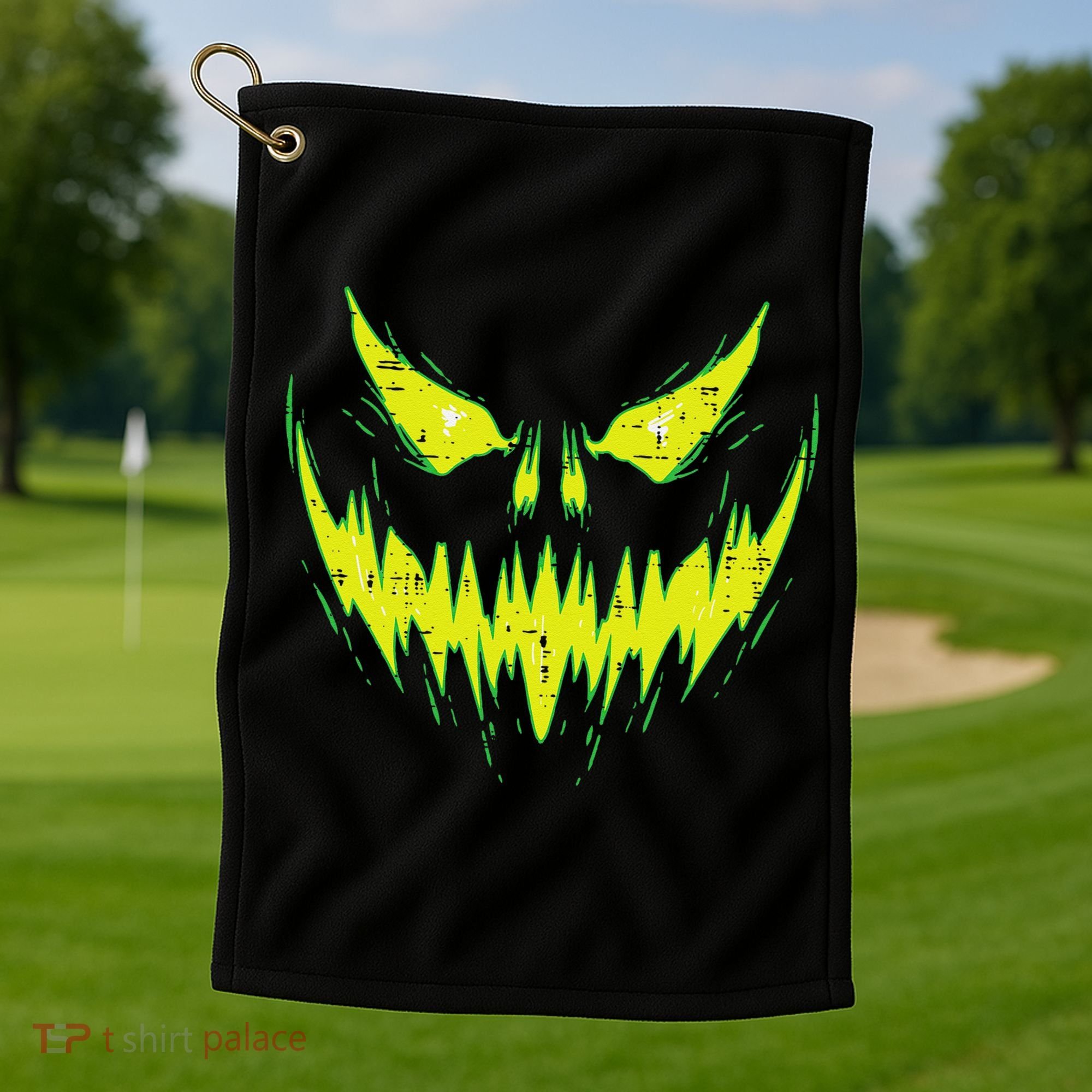 Scary Pumpkin Jack O Lantern Face Halloween Golf Towel