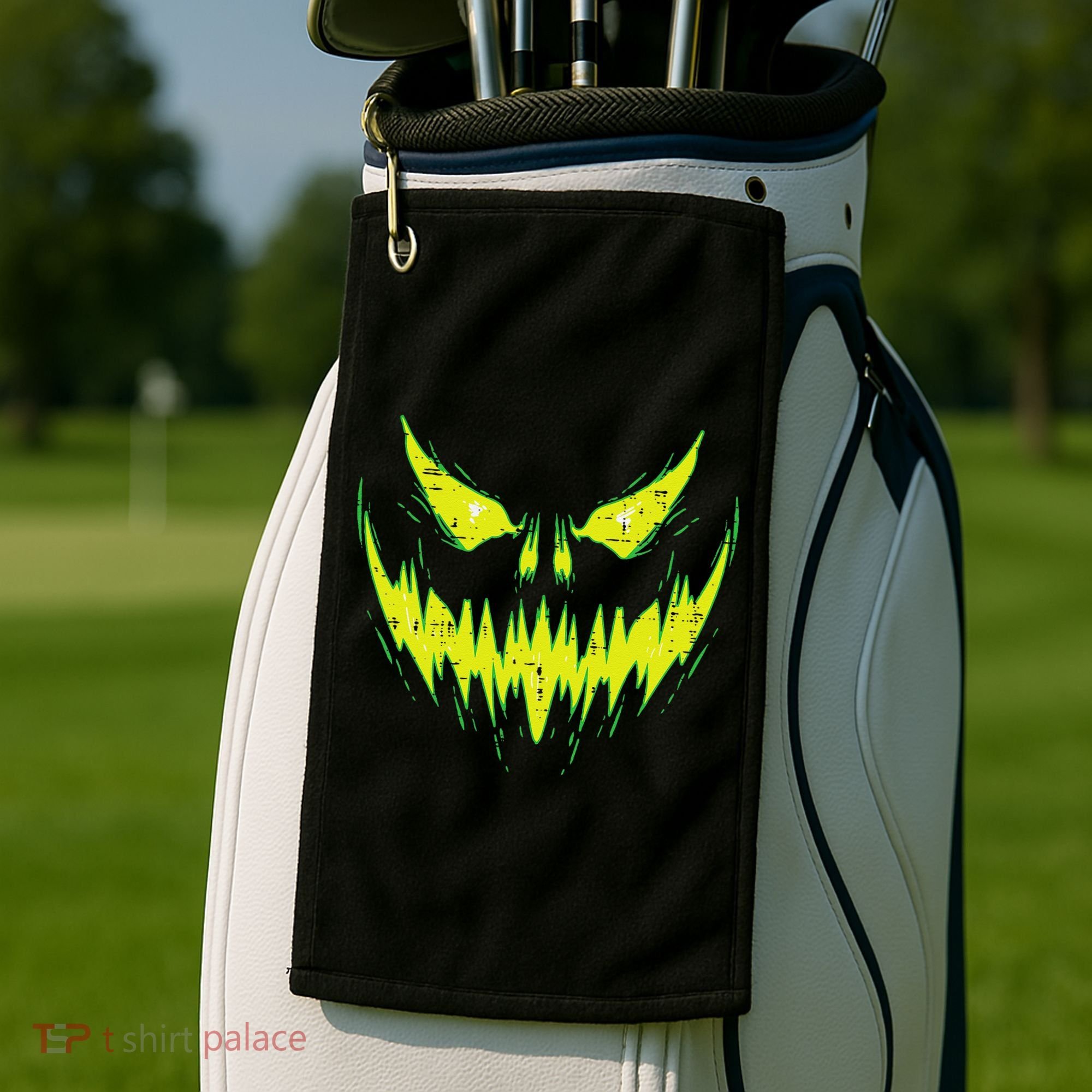 Scary Pumpkin Jack O Lantern Face Halloween Golf Towel