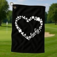 St. Patrick Lucky Clover Heart Shamrock Lucky Golf Towel thumb 1